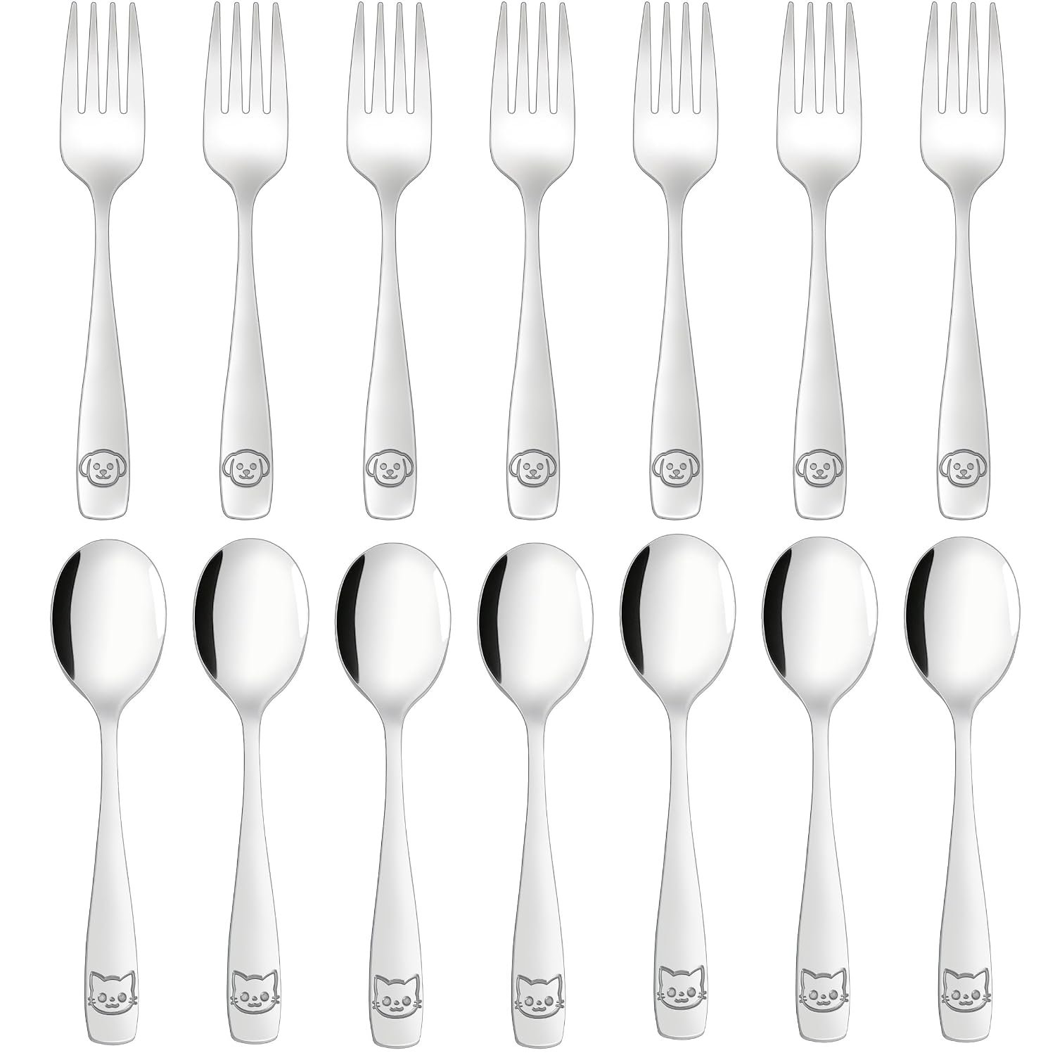 LOCONHA Stainless Steel Toddler Utensils Set – 14 Pcs Kids Silverware | Safe Food Grade, Mirror Polished, Dishwasher Safe, Perfect for Little Hands, Trendy & Durable