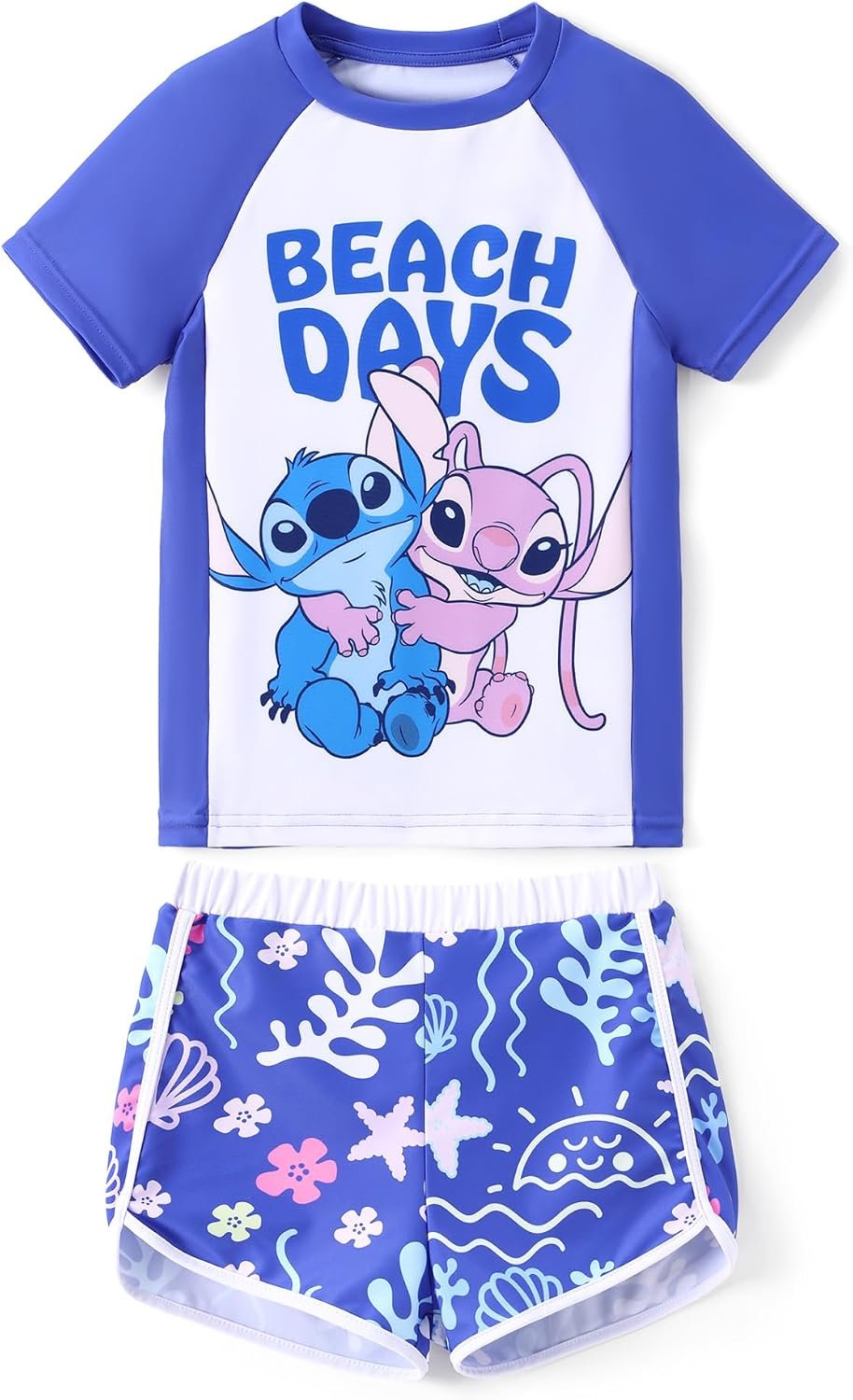 Disney Frozen Elsa Princess Girls Two Piece UPF 50+ Protection Quick-Dry Short Sleeve Swim Sets Rashguard Bathing Suit