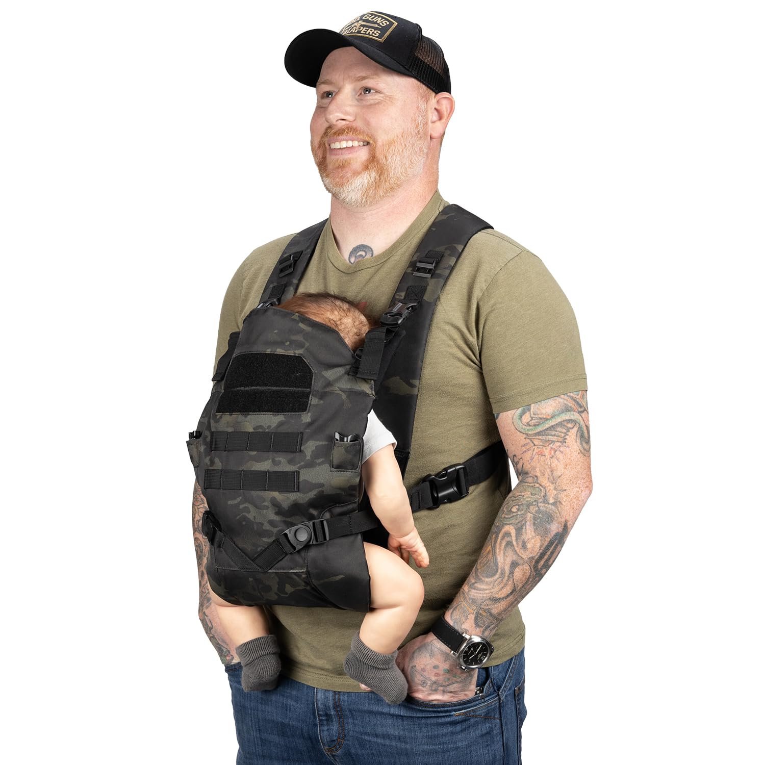 Tactical Baby Gear Tactical Baby Carrier for Dads – Black Camo | Ergonomic, hip-healthy carrier for infants and toddlers from 8-33 lb, designed for comfortable hands-free carry.