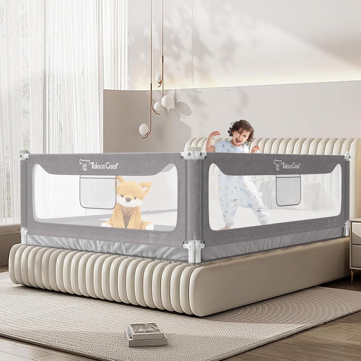 G TALECO GEAR Bed Rail for Toddlers, Stable Protective Bed Side Rails, Baby Bedrail Guard for Twin Full Queen & King Size Bed ((3 Sides for Queen Size) 78.74×78.74×59 Inch)