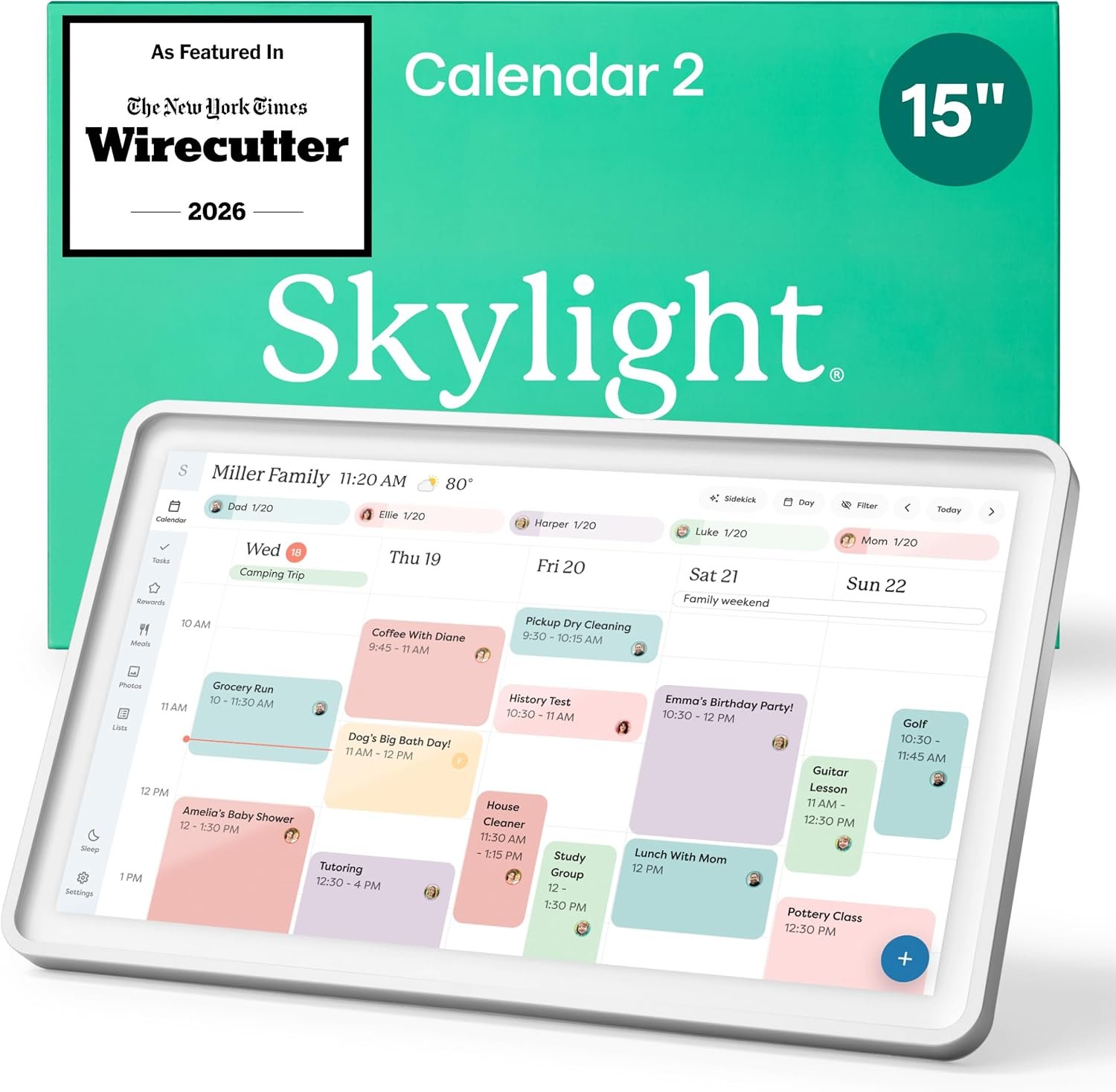 Skylight Calendar 2 – 15-inch Full HD Touchscreen Digital Calendar, Featured on Wirecutter – Wall Planner & Interactive Chore Chart, Smart Family Organizer, 16GB Storage, Wi-Fi, Wall Mount Included – Shadow Box, Silver