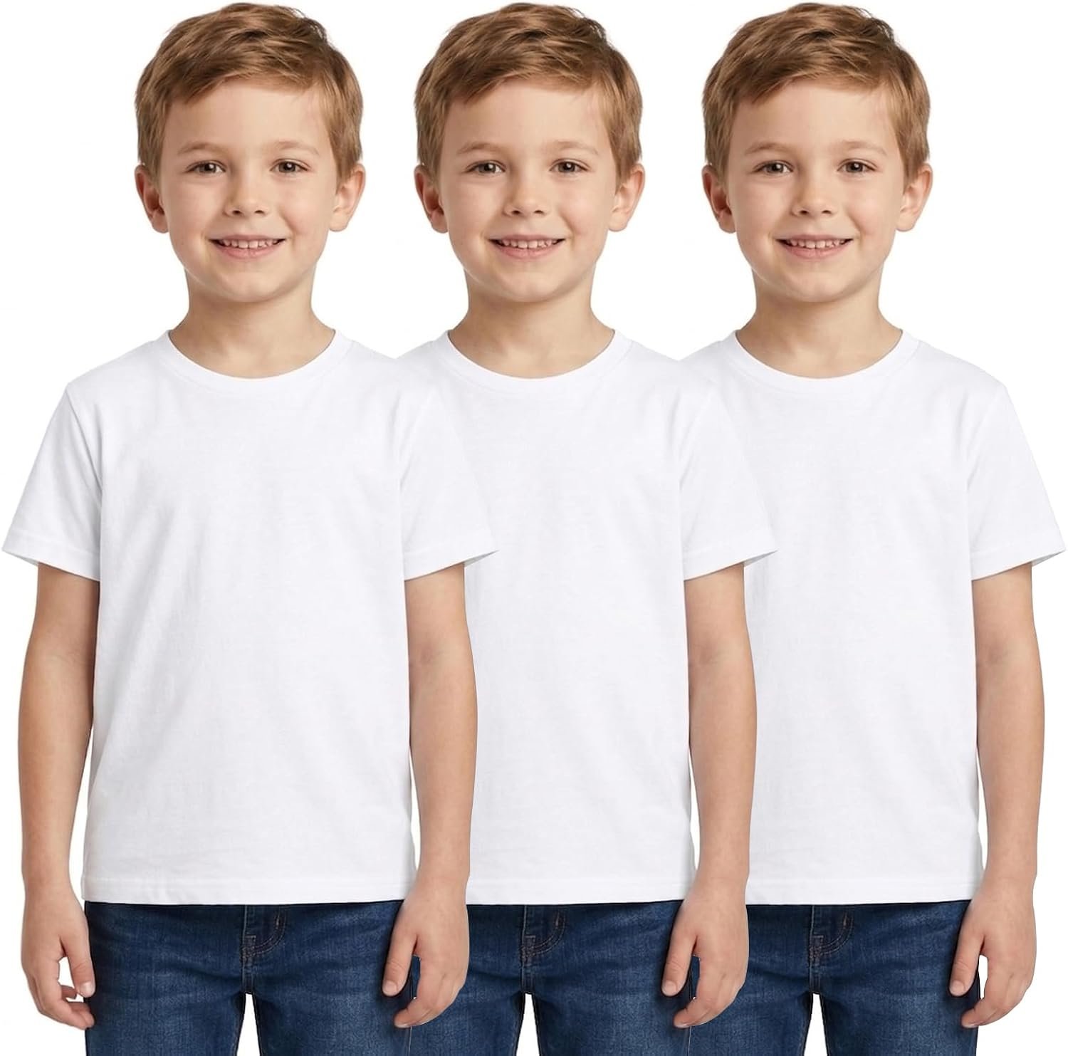 LOOKFACE Kids 3-Pack Solid Short Sleeve T-Shirt 100% Cotton Soft Crewneck Undershirts for Toddler Boys and Girls
