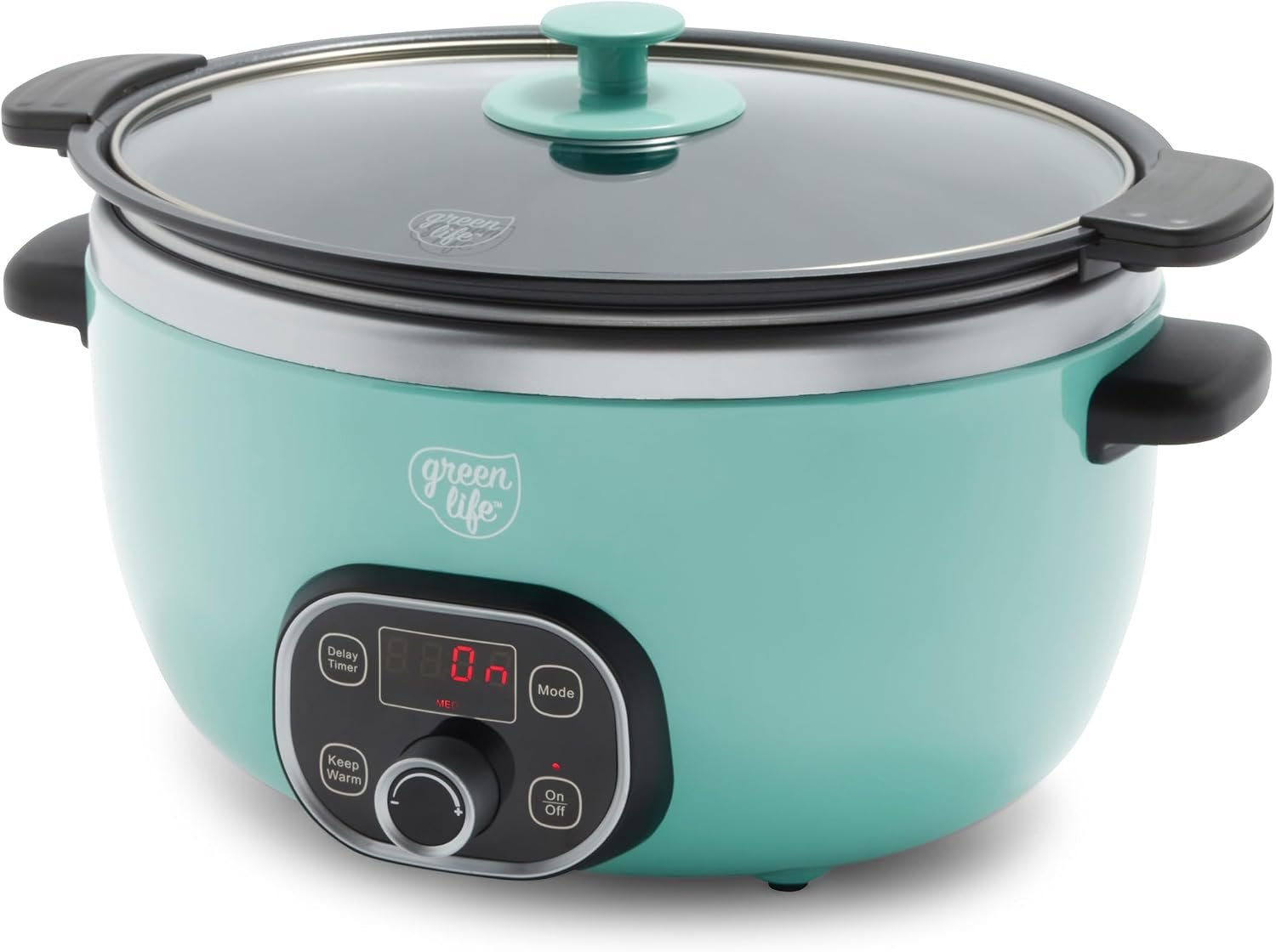 GreenLife 6QT Ceramic Nonstick Slow Cooker, Cooktop/Oven Safe, Turquoise | PFAS-Free Nonstick Removeable Inner Pot, Dishwasher Safe Components, Programmable, Keep Warm, Delay Timer, Family Sized
