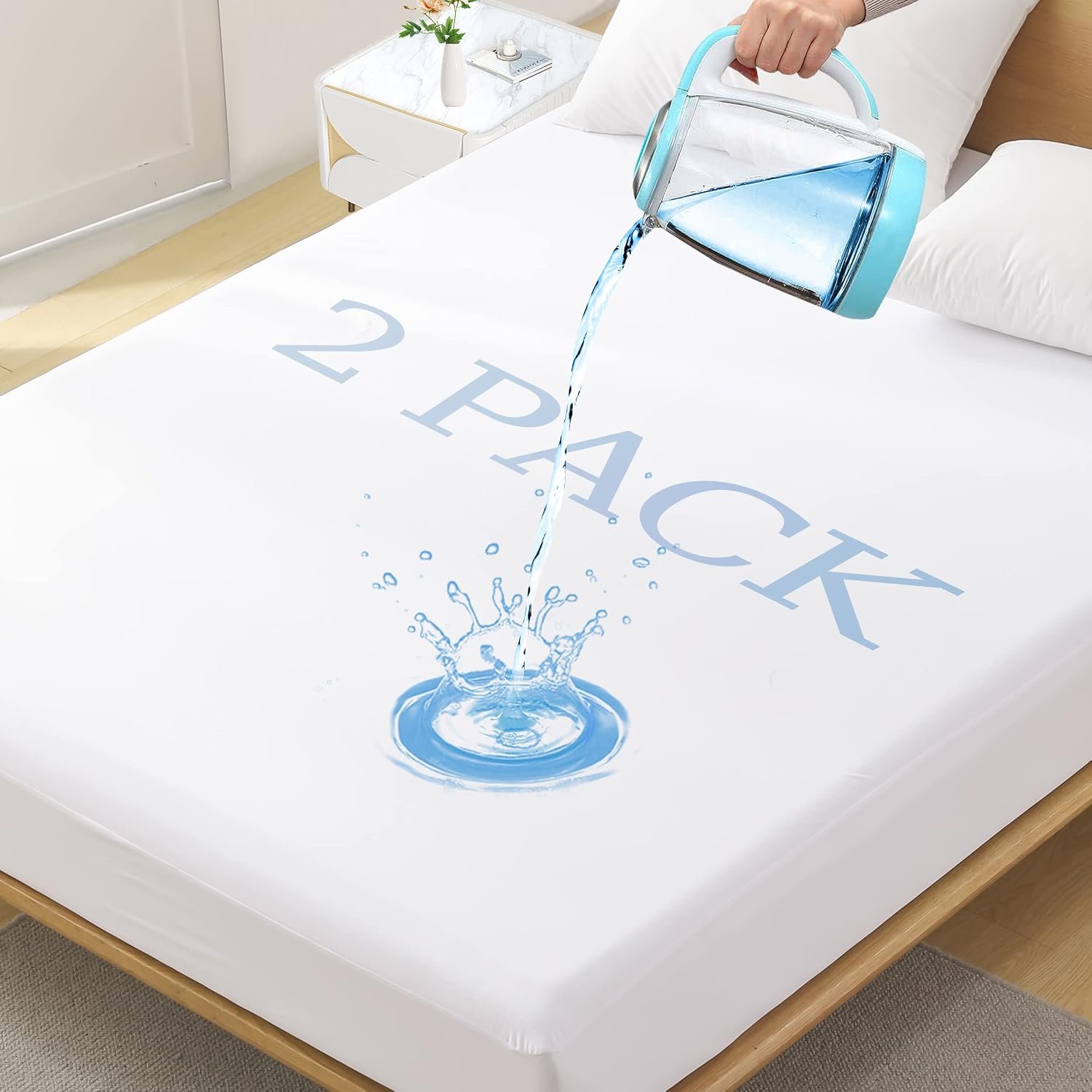 2 Pack Twin Size Premium Waterproof Mattress Protector, Soft Breathable Mattress Pad, Noiseless Waterproof Bed Cover – Stretch to 21″ Fitted Deep Pocket Mattress Protection