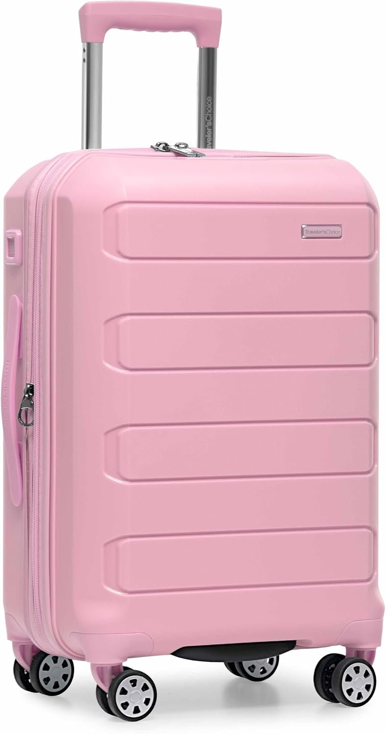Traveler’s Choice Pagosa Hardshell Expandable Luggage with Spinner Wheels, Pink, 22-Inch Carry-on