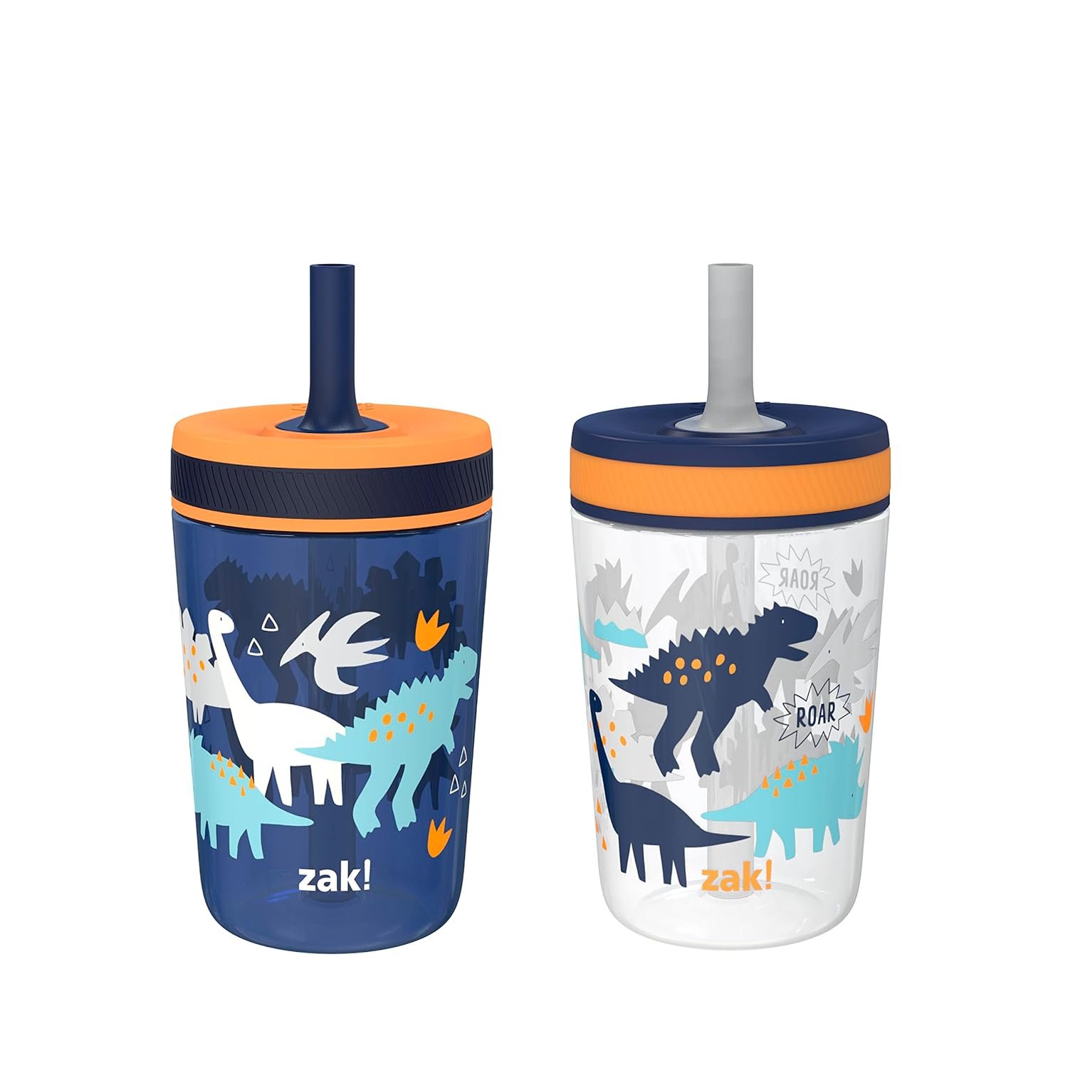Zak Designs Kelso Toddler Cups For Travel or At Home, 15oz 2-Pack Durable Plastic Sippy Cups With Leak-Proof Design is Perfect For Kids (DinoRoar, Zaksaurus) | BPA Free, Plastic, Sippy Cups, Cup Holder Friendly, Dishwasher Safe, Easy to Clean, Dinosaur, For Preschool, Home or Daycare