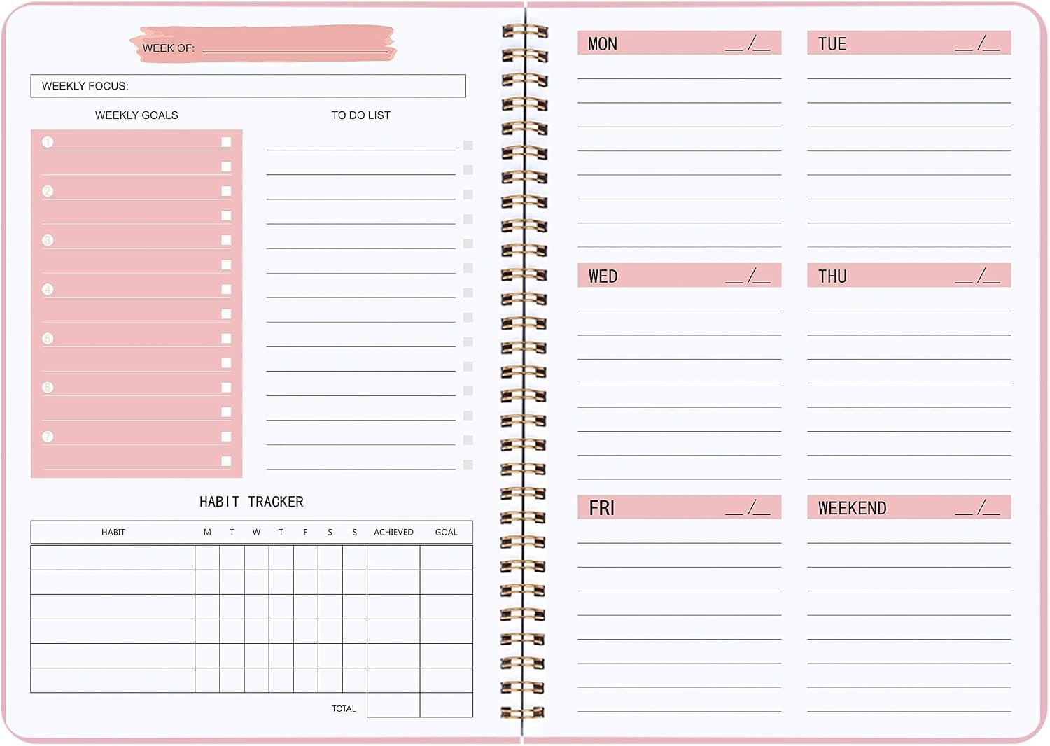 Undated Weekly Planner With Habit Tracker & To Do List 5.7 x 8.0 inch | Avoid Unfocused Busywork,Productivity Organizer,No-Bleed Thick Pages,Portable Size,Lay-Flat Spiral for Hands Free