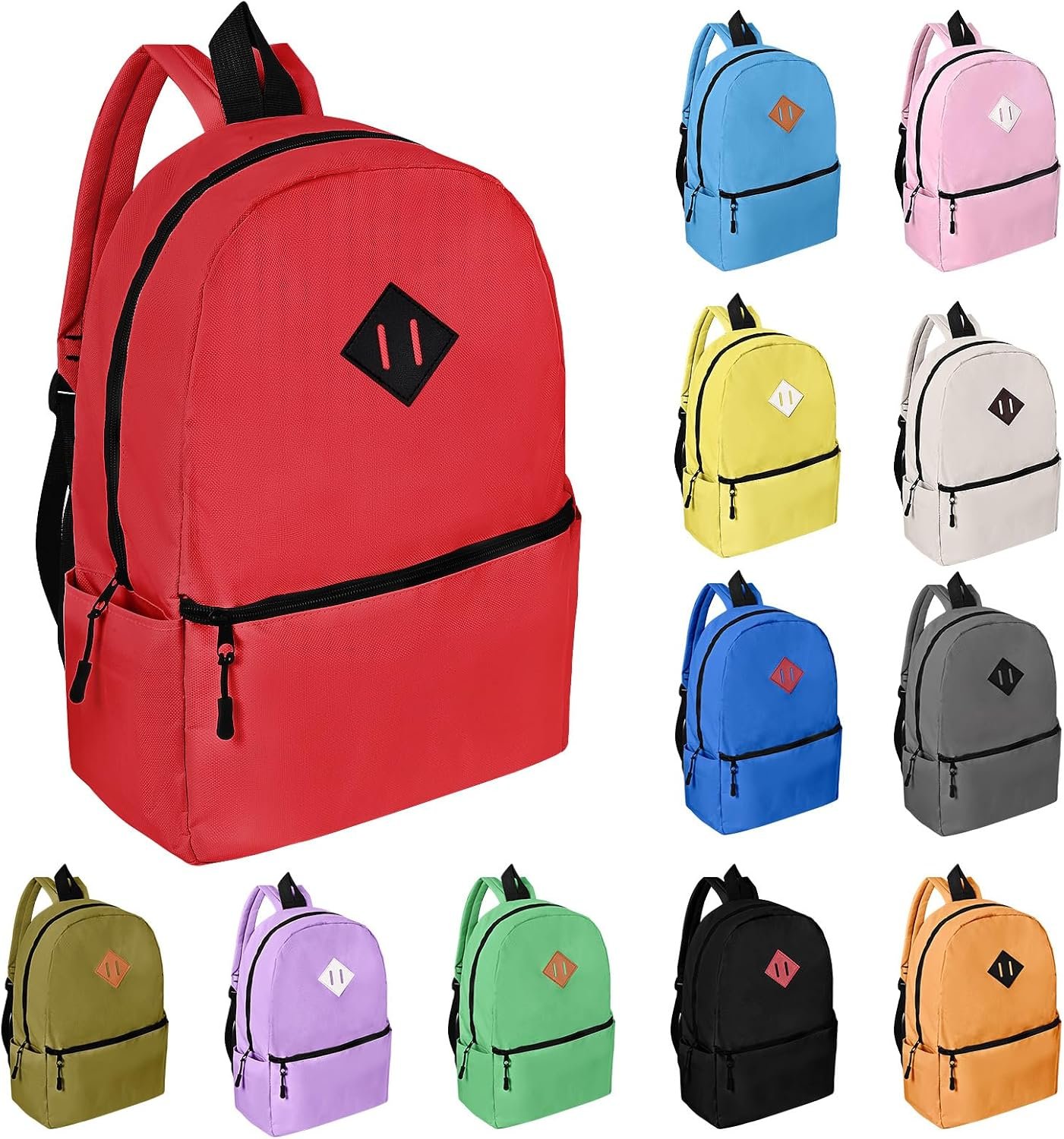 12 Pack Backpacks in Bulk,17-inch Lightweight Bookbags for Elementary,Middle,and High School Students,Bulk Backpacks for Kids,Boys,Girls,Classroom,Travel,Gym Supplies,Assorted 12 Colors