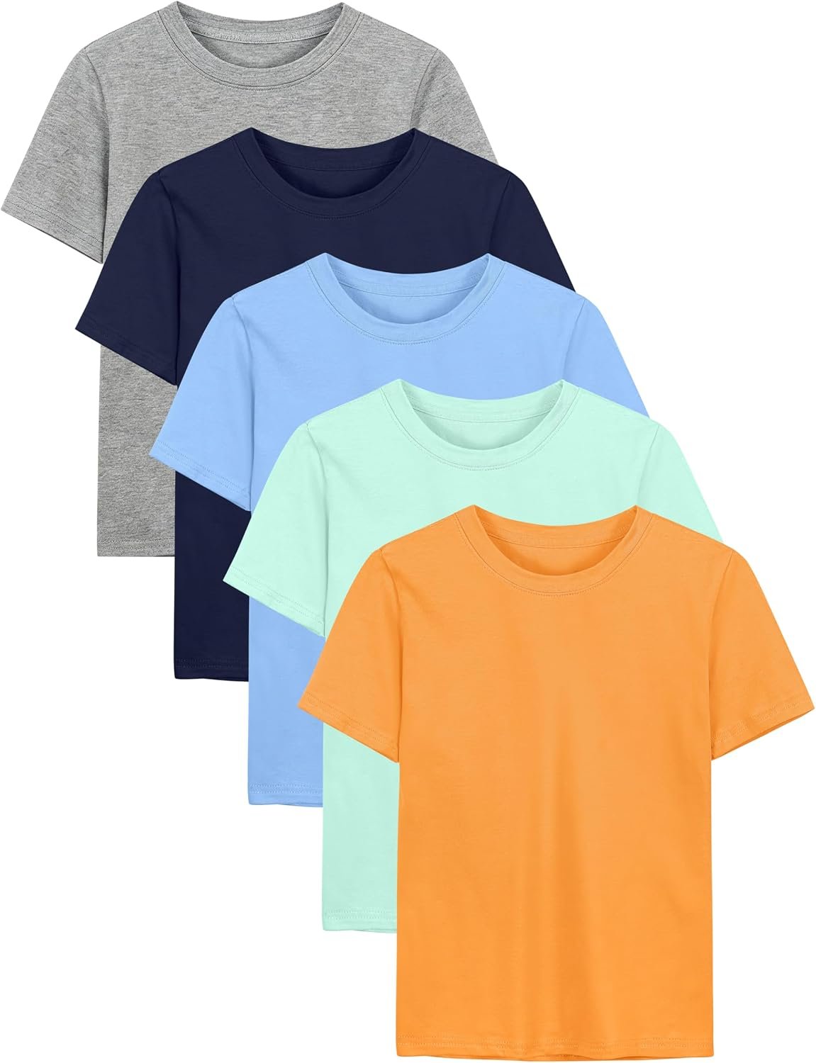 Poroka 5 Pack Boys Shirts Short Sleeve Shirts Boys Summer Crewneck T-Shirts Cotton Casual Tops Tees Clothes for Kids