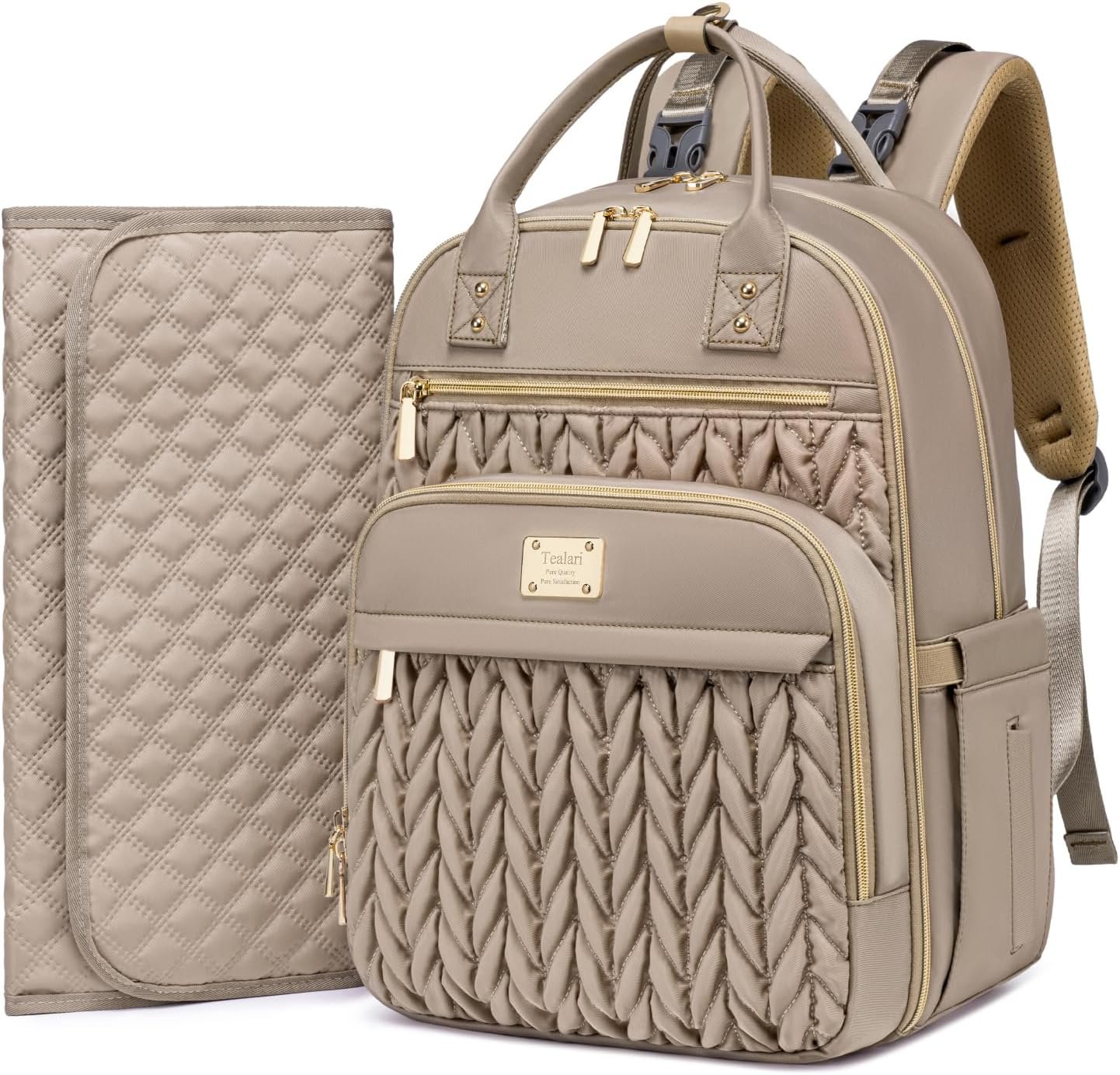 Tealari Diaper Bag Backpack,Stylish Baby Diaper Bag,Waterproof Travel Diaper Backpacks Baby Bags with Changing Pad,Stroller Straps,Insulated Pockets (Khaki)