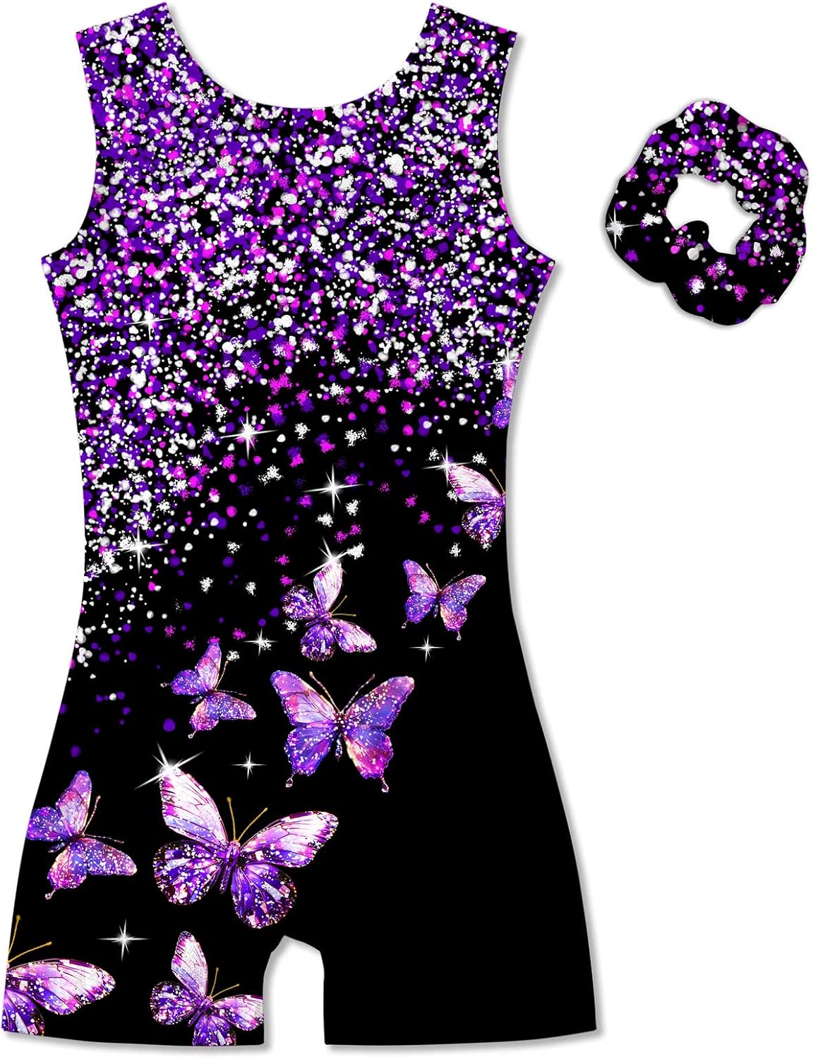 Vogseek 4-12Y Girl Gymnastic Leotards with Hair Scrunchie Sparkle Dance Unitards Active Biketards