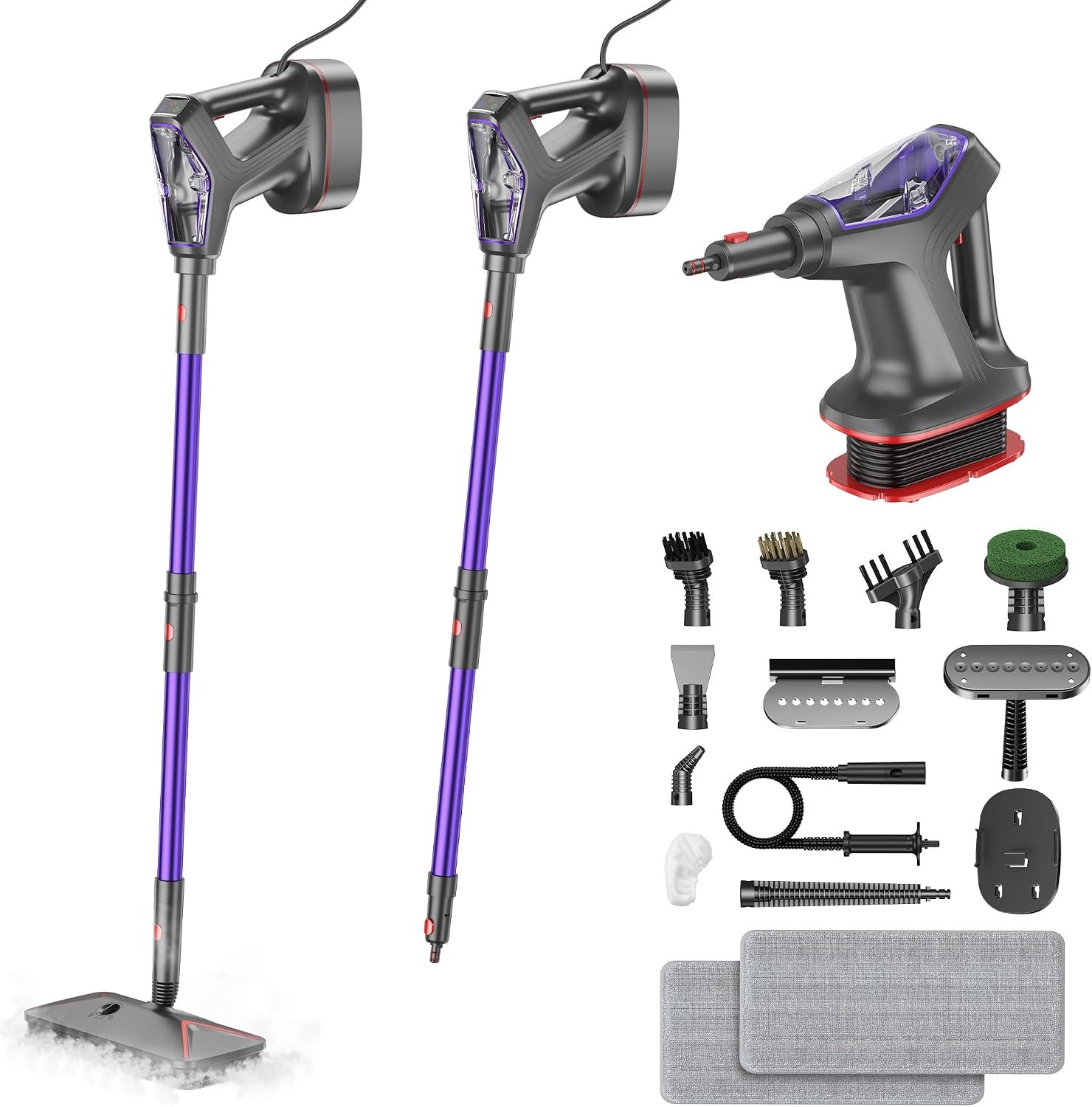 WVSAW Heavy Duty Steam Mop Cleaner for Hardwood, Tile, Laminate, Windows | ﻿ Chemical-free 266°F Steam, Multipurpose Attachments, Fast Heat-up, Detachable, Handheld, Scent, Auto/Manual Mode, Corded