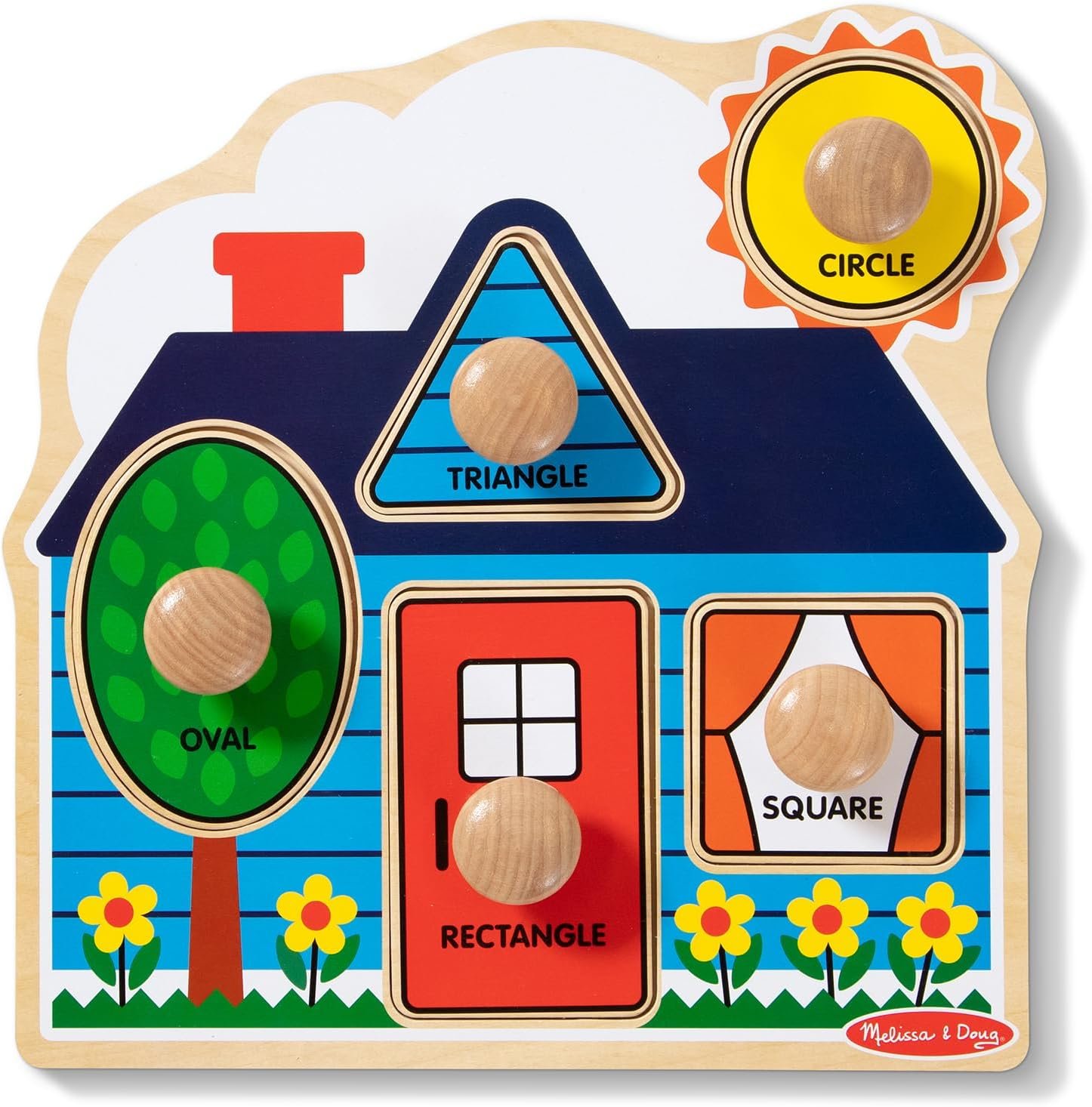 Melissa & Doug First Shapes Jumbo Knob Puzzle, Wooden Peg Puzzle for Toddlers, Educational Toy for Shape Recognition and Fine Motor Skills, Ages 1+ | 6 Pieces, Wooden Board, 5 Extra-Thick Shape Pegs, Matching & Sorting Play, Montessori Inspired Toddler Toys for Kids, Ages 1+