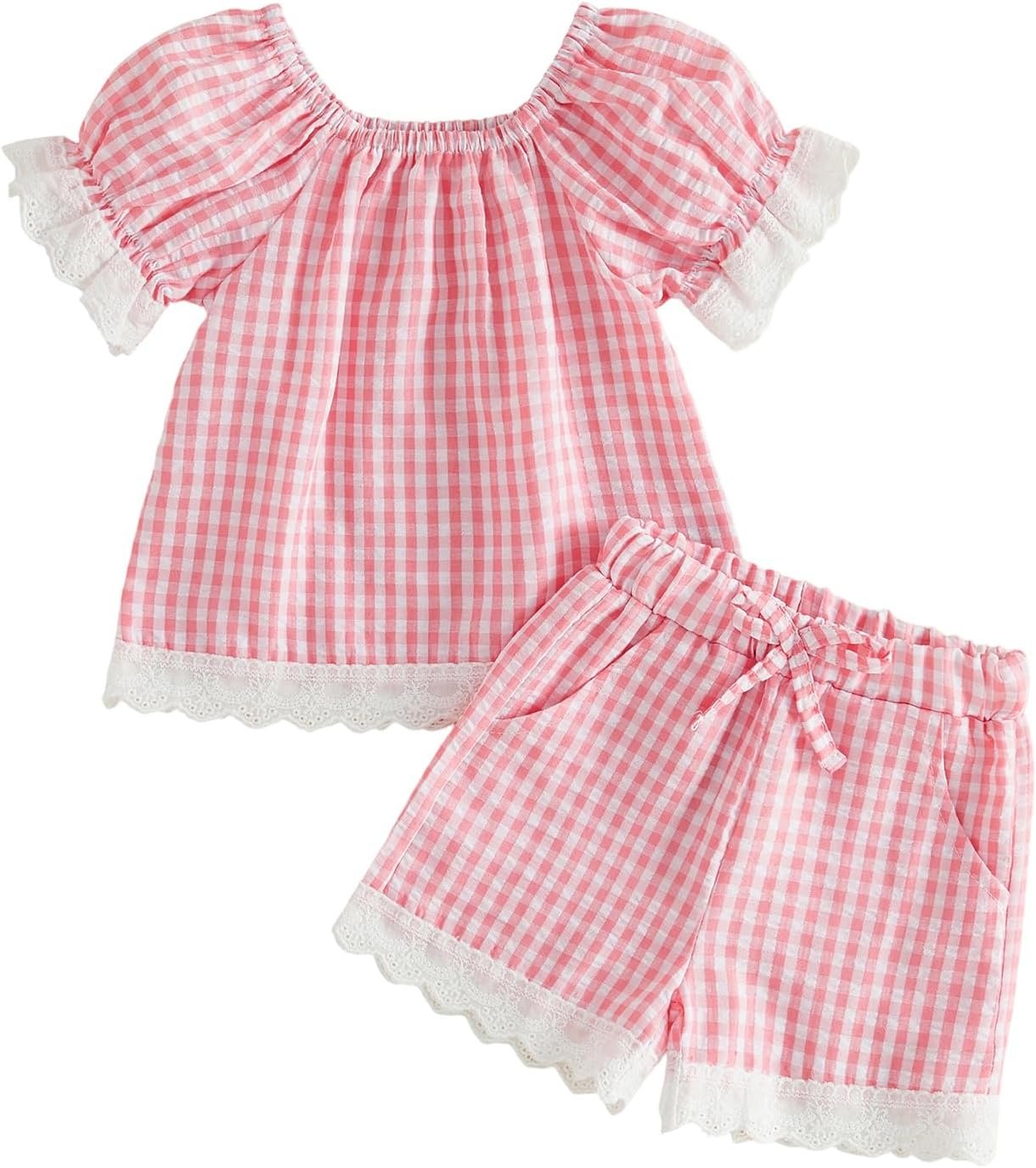 Kuriozud Toddler Baby Girl Clothes Summer Lace Shirts Shorts Set Outfits | Toddler Baby Girl Summer Outfits 6M-4T, Lace Shirts and Shorts Set are Good For Beach, Vacation, Party, Photoshoot, Gifts