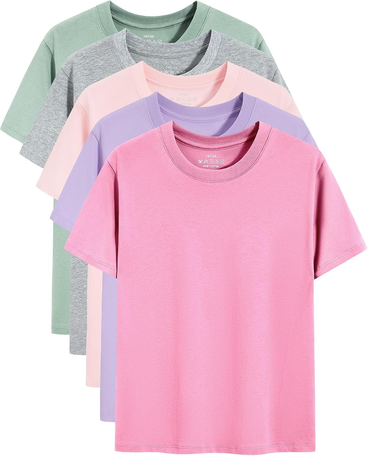 Gihuo 5 Pack Girls T-Shirts Short Sleeve Shirt for Girls Cotton Tees Kids Tshirts Clothes Summer Tops