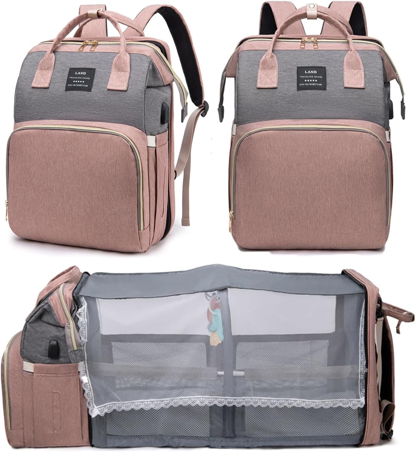 houscly Diaper Bag Backpack with Changing Station, 25L Large Capacity | Multifunction baby bag, baby registry search, baby girl newborn essentials must haves, baby shower gifts, pink