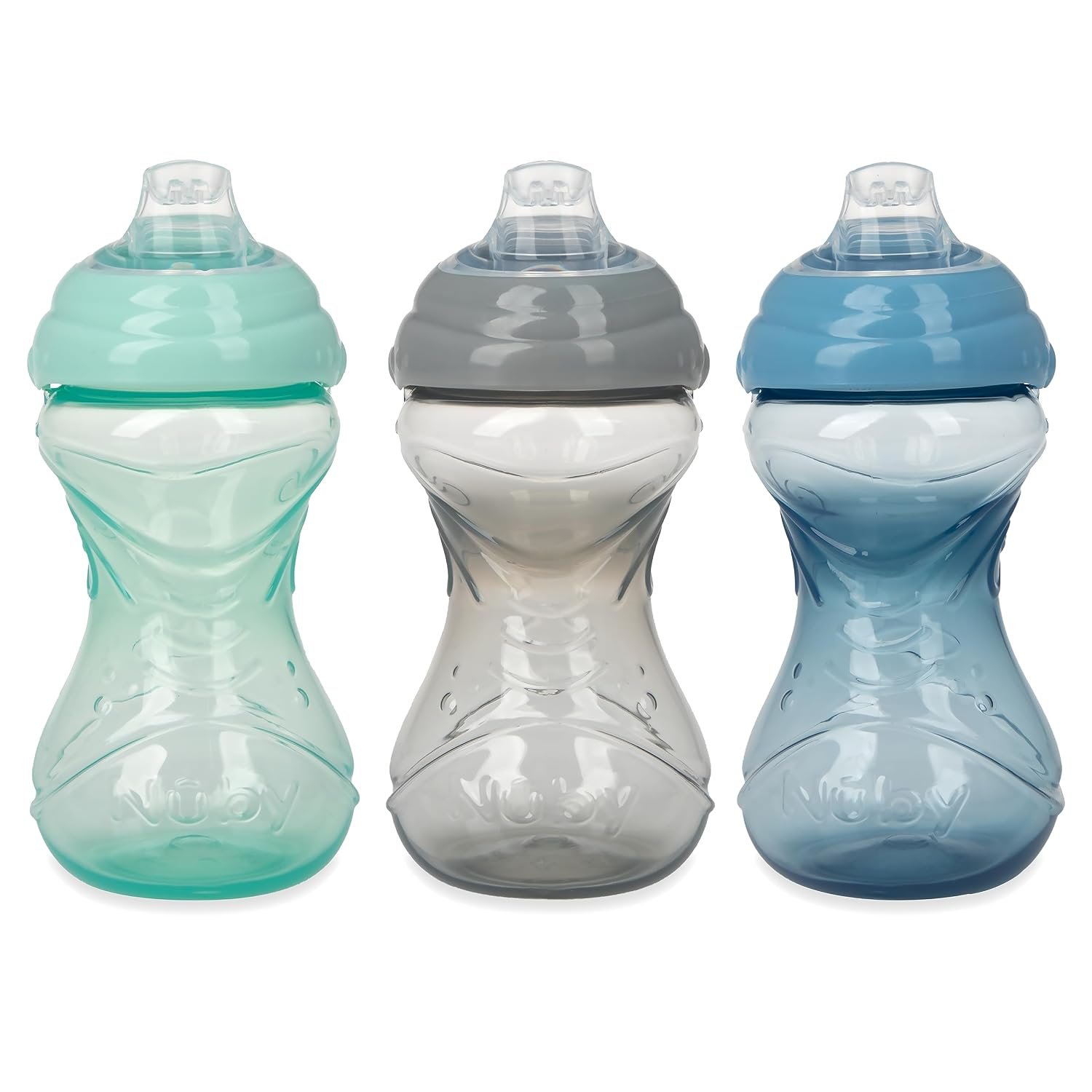 Nuby Clik-It Soft Spout No-Spill Easy Grip Sippy Cup – (3-Pack) 10 Oz – 6+ Months – Neutral