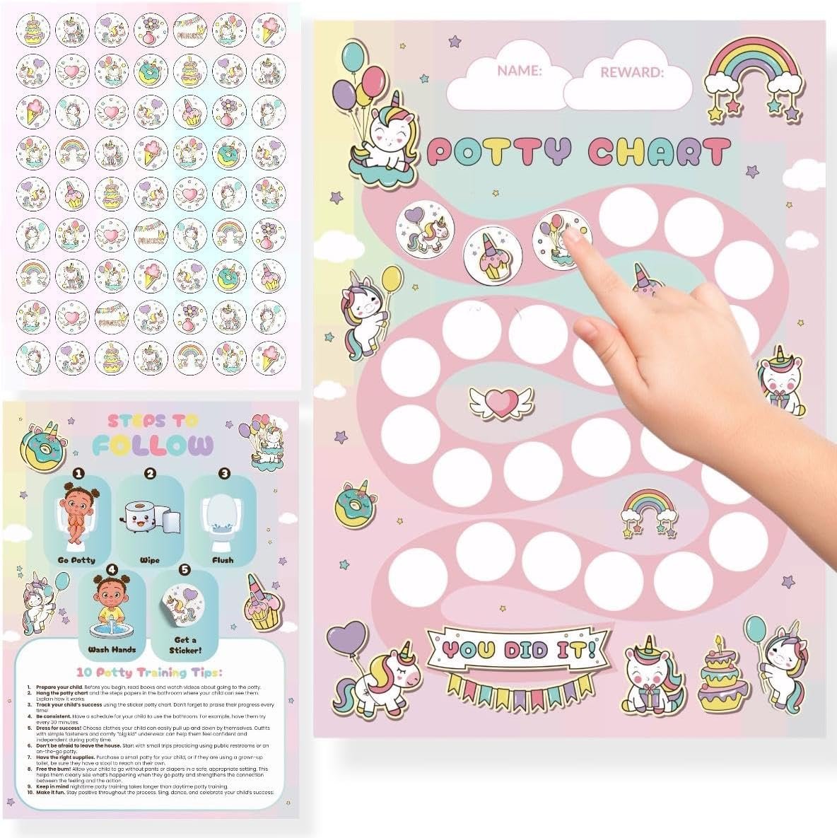 Unicorn Potty Training Chart for Toddlers Boys with 250+ Reward Stickers | 10 Potty Charts & 250+ Cute Reward Stickers for Toilet Training Success, Motivation & Daily Progress