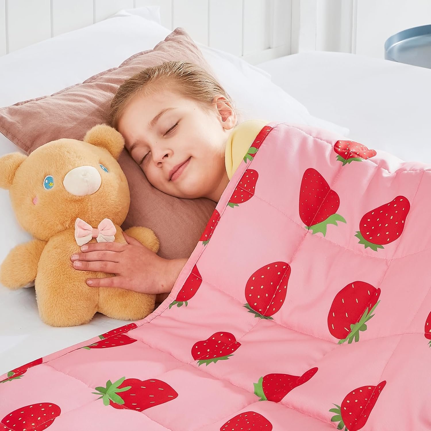 Strawberry Weighted Blanket – 5 lbs Pink Strawberry Heavy Blanket – Small Size Breathable Lap Blanket(36″x48″, 5 lbs)
