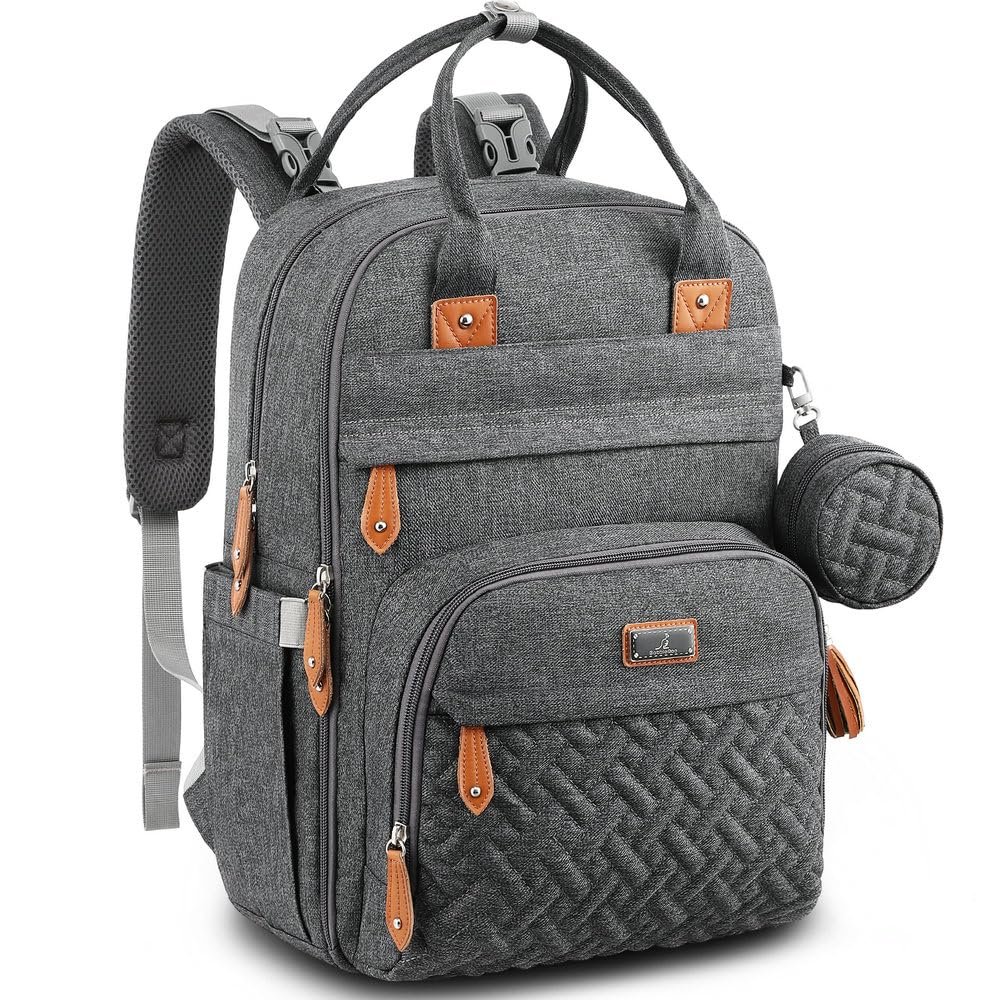 BabbleRoo Diaper Bag Backpack – Baby Essentials Travel Tote – Multi Function Water Resistant Diaper Bag, Travel Essentials Baby Bag with Changing Pad, Stroller Straps & Pacifier Case – Dark Gray