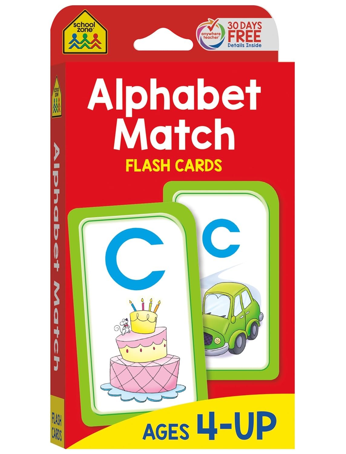 School Zone Alphabet Match Flash Cards: 56 Cards, Preschool, Kindergarten, ABC’s, Letters, Matching, Beginning Sounds, Letter-Picture Recognition, Ages 4+