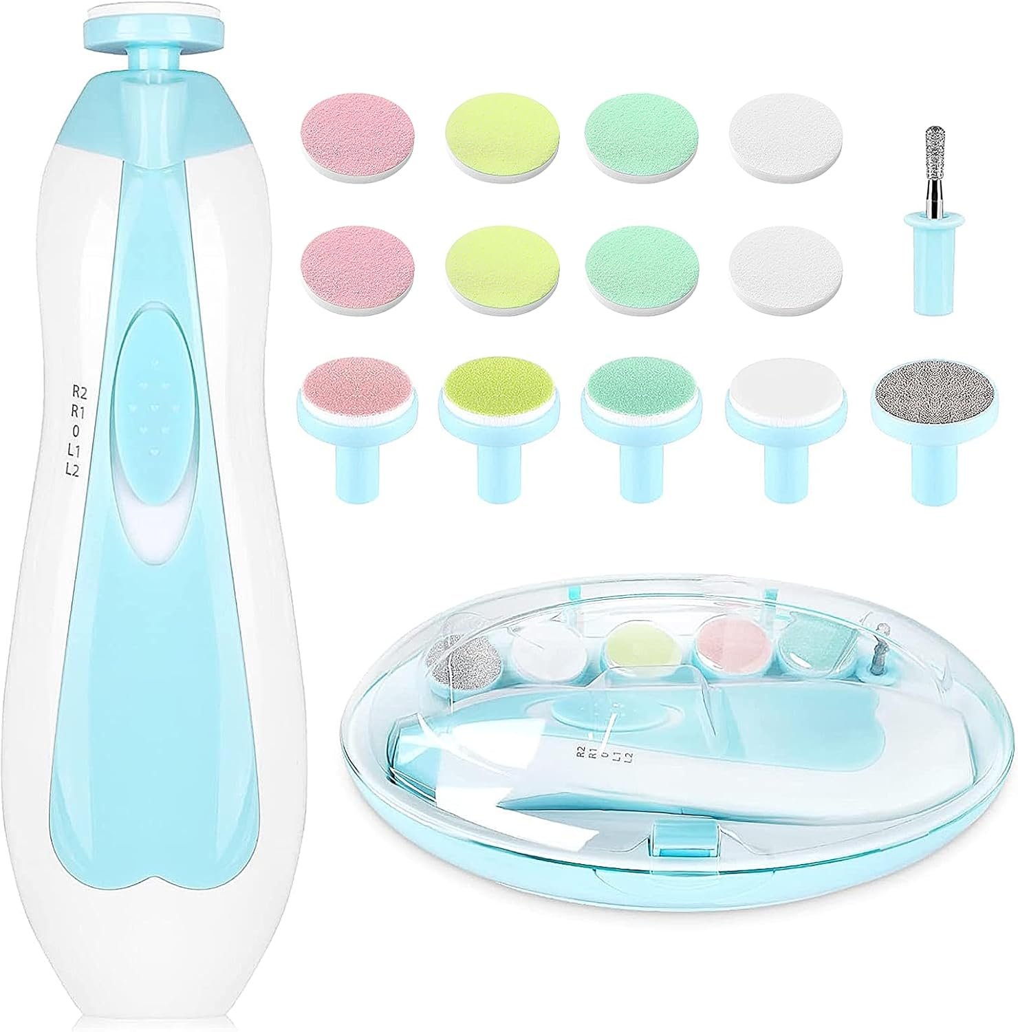 Qunlions life Electric Nail File Drill for Baby No Sharp Claws Hurt, 6 in 1 Safety Cutter Trimmer Clipper for Toes and Fingers (Blue)