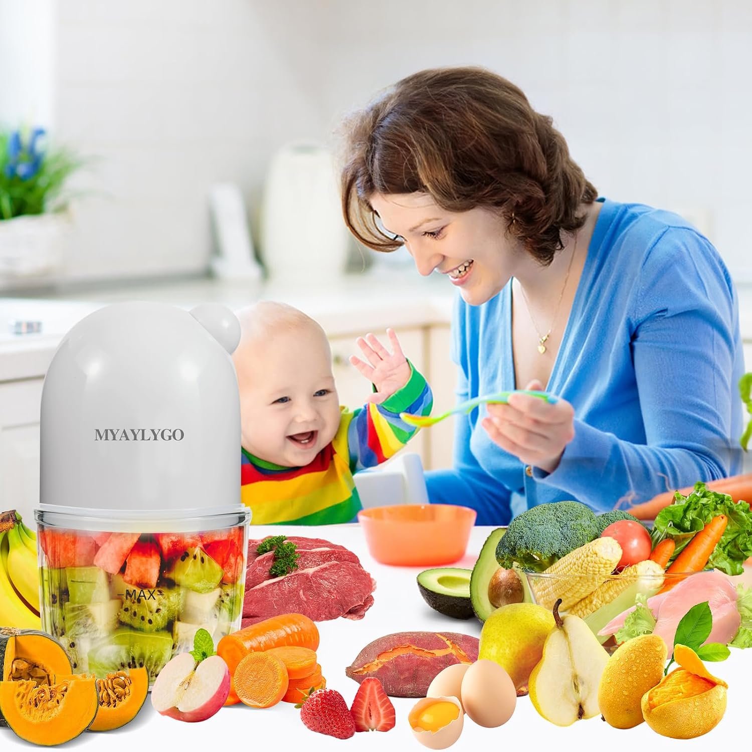 Baby Food Blender, Baby Food Maker & Food Processor, Medium, White | Borosilicate Glass, BPA-Free, Easy to Use & Clean, For Meat, Vegetables, Fruit, Homemade Purees, Baby Feeding Essentials