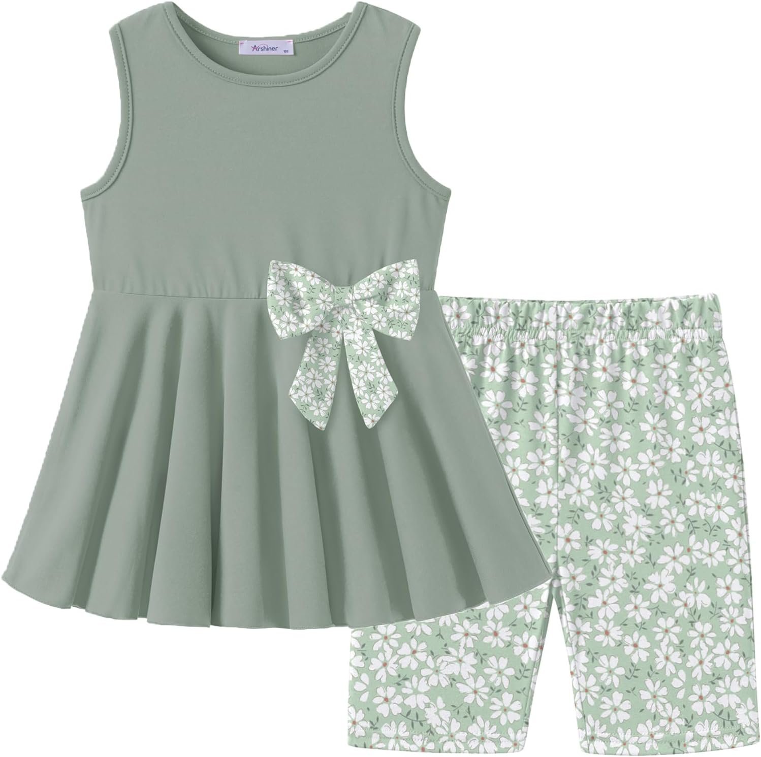 Arshiner Toddler Girl Clothes 2 Piece Bowknot Sleeveless Top Dress and Leggings Shorts Set Kids Summer Outfits