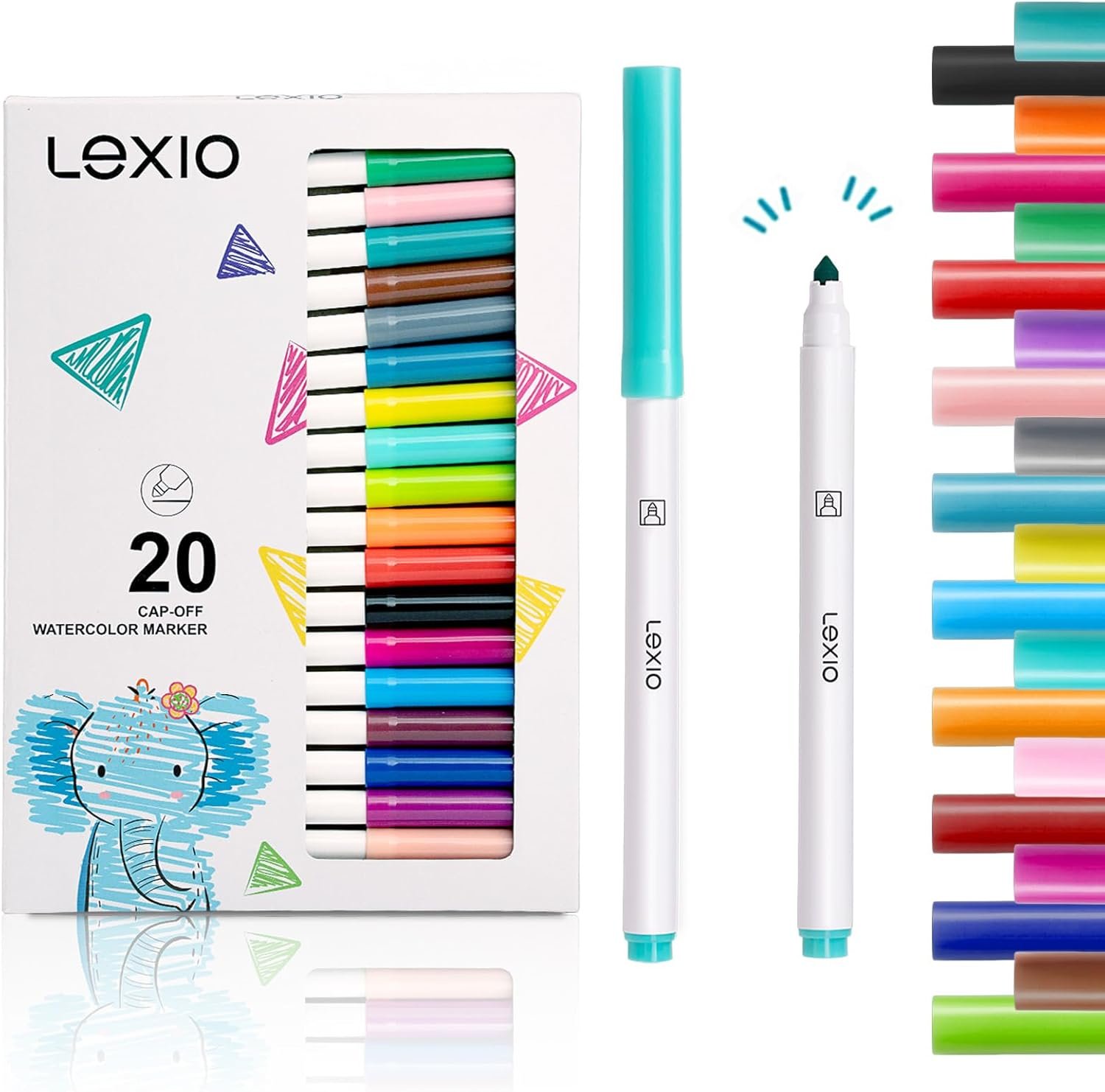 Lexio Washable Markers For Kids, 20 Vibrant Coloring, Washable Non Toxic Markers for Toddlers, Conical Tip, Drawing Essentials for School Classroom, Coloring Book, Art & Craft Supplies