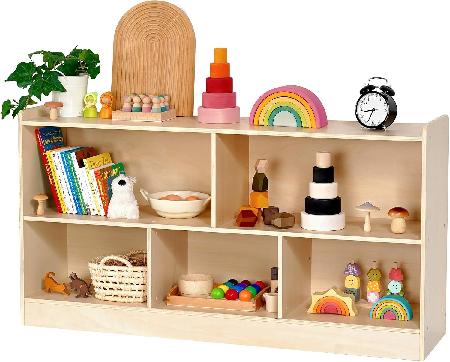 Leeshyah Wooden Toy Shelf for Kids, Montessori Book & Toy Organizer with Open Shelving, 5-Section Customizable Layout for Kids’ Room, Playroom & Classroom