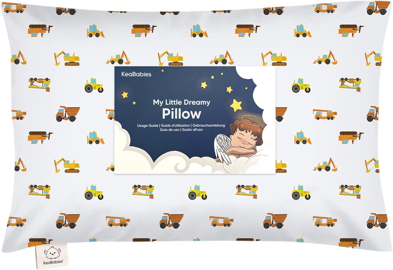 Toddler Pillow with Pillowcase 13×18 My Little Dreamy Pillow (Construction) | Kids Travel Bed Pillow for Sleep, Organic Cotton Small Pillowcase, Soft, Breathable, Machine Washable, Toddlers 2-5 years old