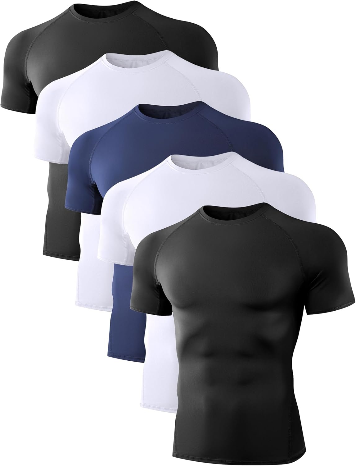 Dalavch 5 Pack Men’s Compression Workout Short Sleeve Shirts | Cool Dry, Rash Guard, Sports, Basketball, Football, Running, Cycling, Gym, Athletic, Base Layer Undershirt, T-Shirt Tops