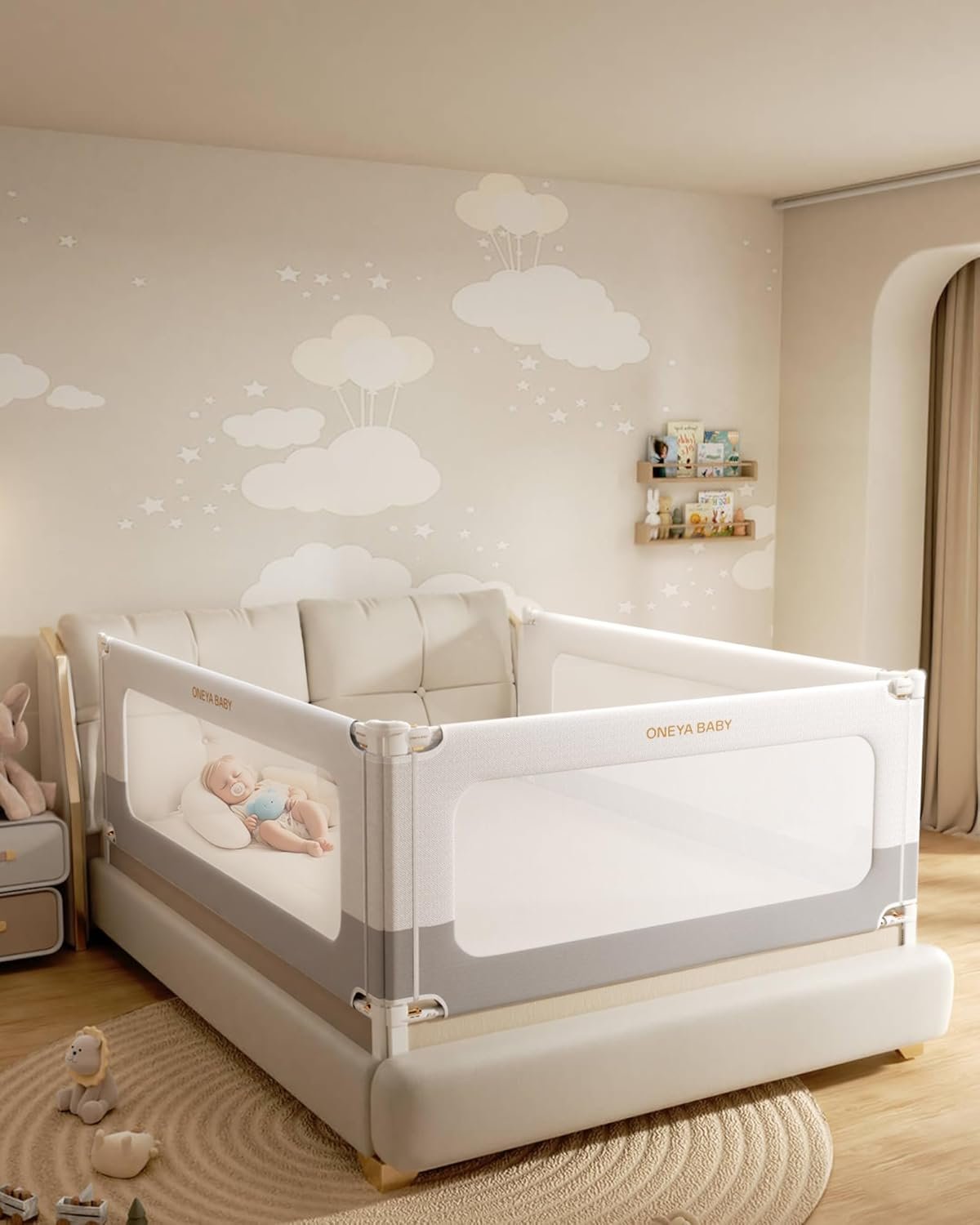 3 Piece Bed Rails for King Size Bed, No-Drill Needed Baby Bed Rail Guard | Thickened Bed Bails for Toddlers, Child Safety Side Railing Guards, Height Adjustable Bedrail for Kids, 74.8×78.7×78.7in