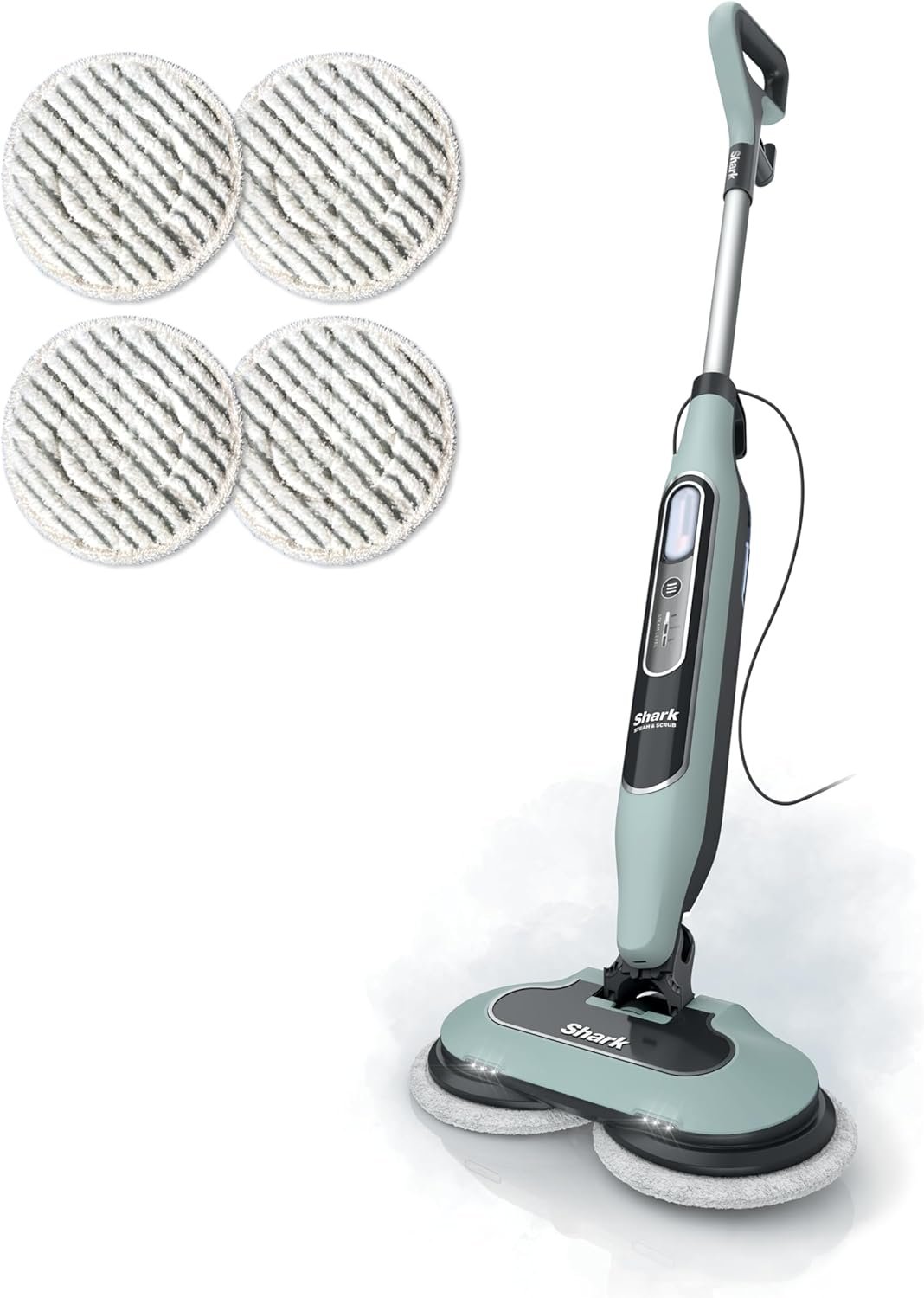 Shark Steam & Scrub Steam Mop, All-in-One Hard Floor Cleaner, Grey, S8001 | LED Headlights, 4 Dirt Grip Soft Scrub Pads Included, XL Water Tank, Swivel Steering
