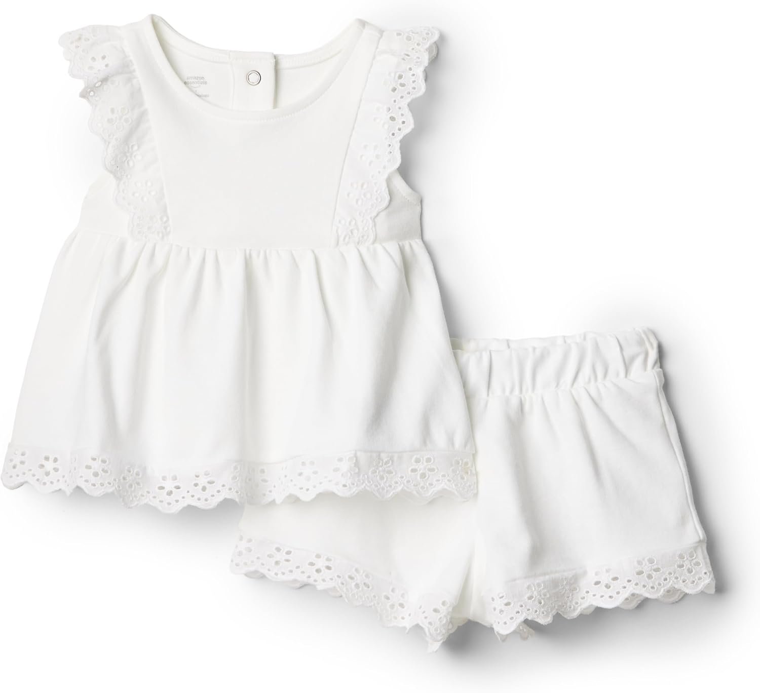 Amazon Essentials x Sofia Grainge Toddlers and Baby Girls’ Cotton Eyelet Top & Shorts Play Set, Multipacks