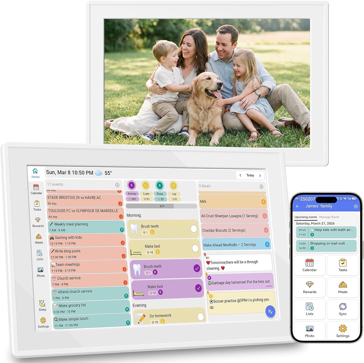 Digital Calendar 10.1″ Touchscreen, Smart Electronic Wall Organizer, Chore List, Meal & Family Task Manager, Third-Party Calendar Sync, Picture Frame – Perfect Gifts for Mom & Women