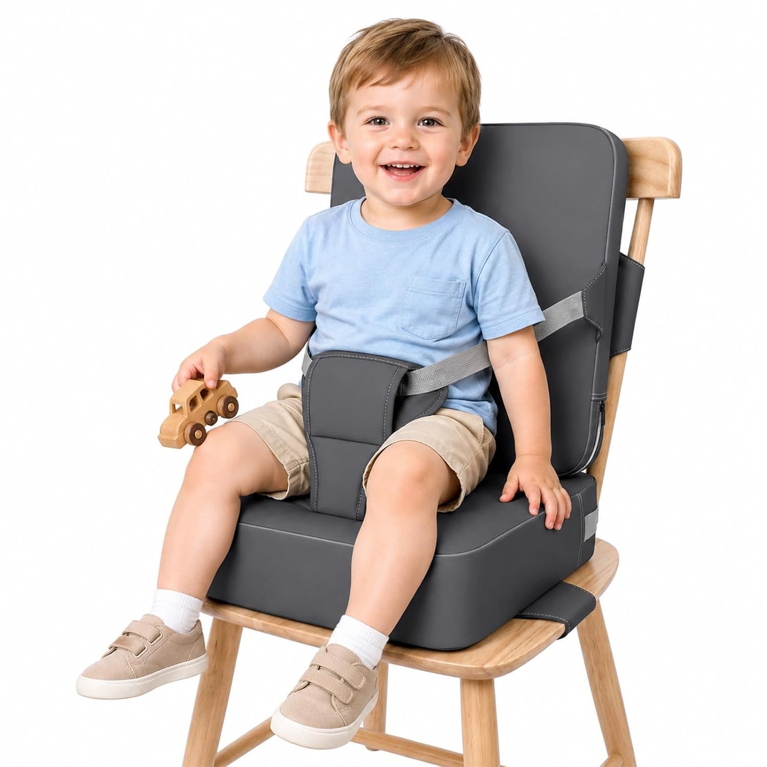 Booster Seat for Kitchen Chair, Upgrade Toddler Booster Seat for Table | 3.5” High Density Foam Toddler Booster Seat for Dining Table with 2” Backrest, Front Safety Buckle, Travel Booster Chair