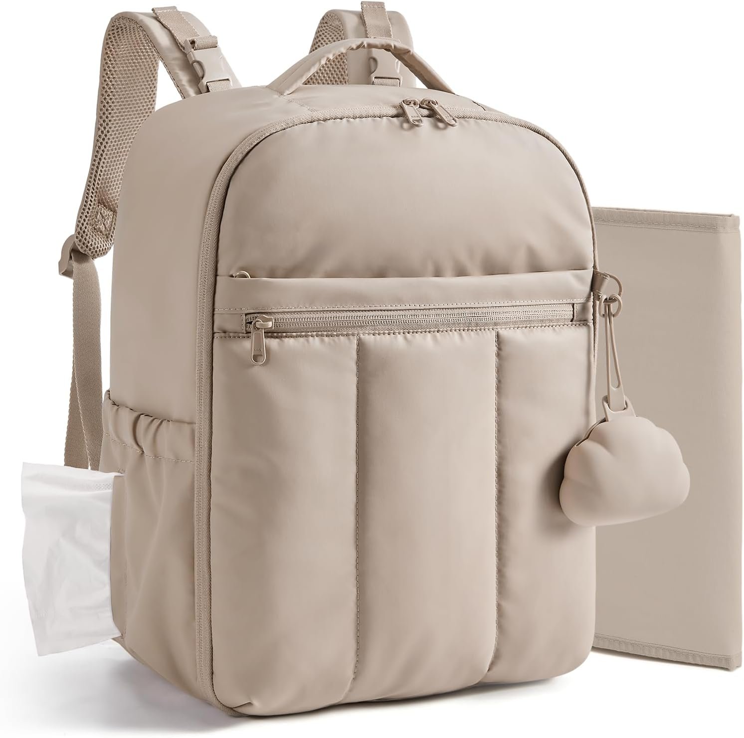 BAGSMART Puffy Diaper Backpack with Insulated Pockets & Changing Pad,Camel
