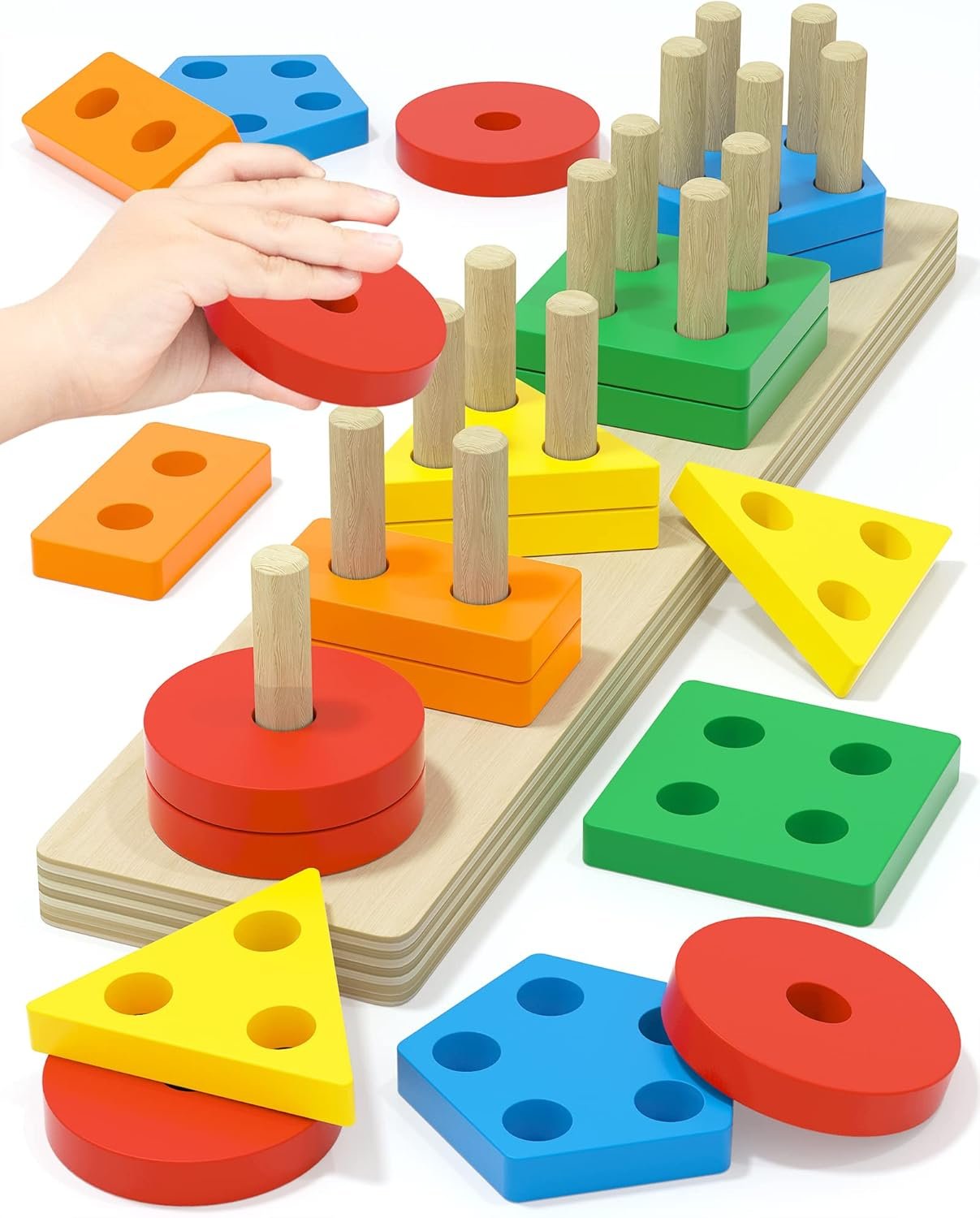 Montessori Sensory Toys for 1 2 Year Old Boy Girl Gifts, Puzzle for Toddler | Montessori Toy, Toddler Toy 2-3, Boys Girls Birthday Gifts, Wooden Blocks, Shape Sorter, Learning Toy, Toddler Activities