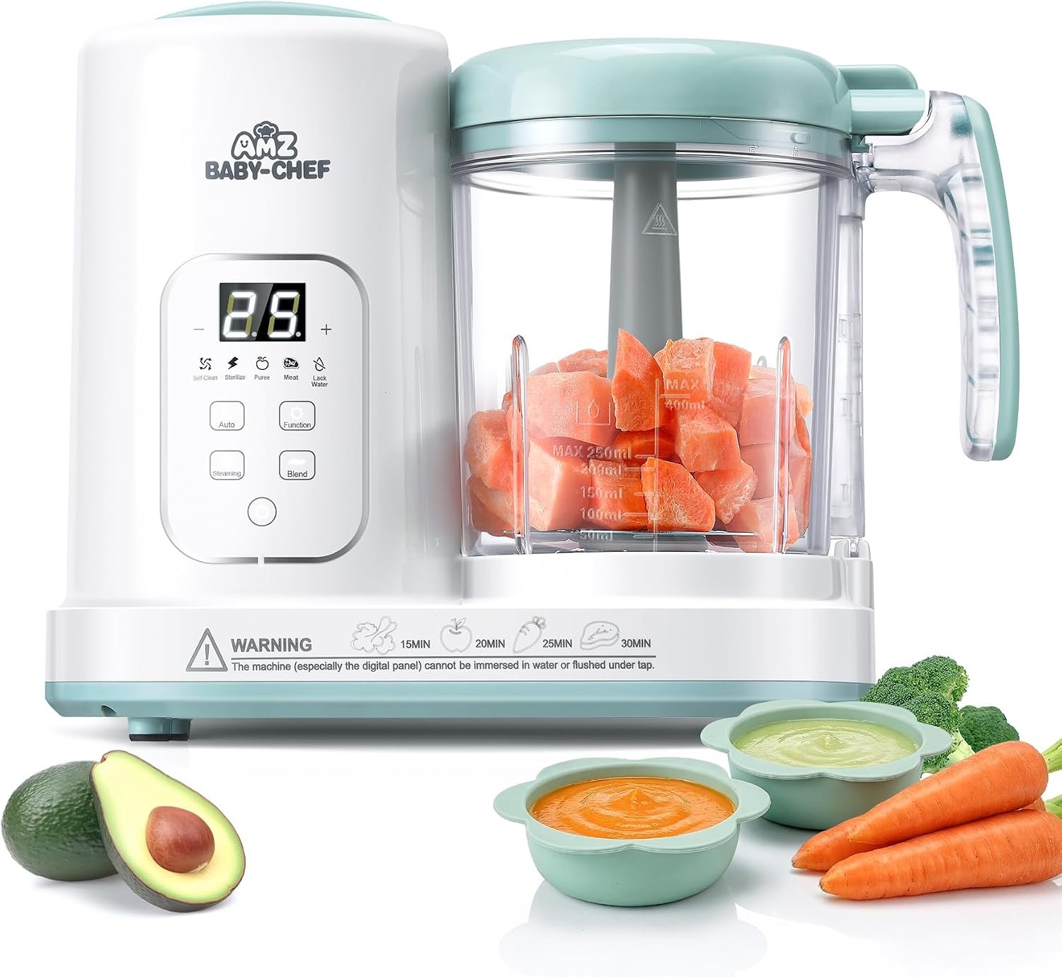 Baby Food Maker Pro Steamer Blender: 4 in 1 Auto Steam Blend and Puree Maker with Self-Clean for Healthy Baby and Toddler Meal Prep – BPA-Free White+Green