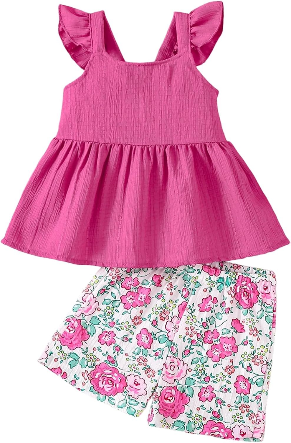 Baby Girl Summer Clothes Toddler Outfit Sleeveless Shirt Swing Cami Tank Top Cute 2 Piece Short Set 1-5 Years