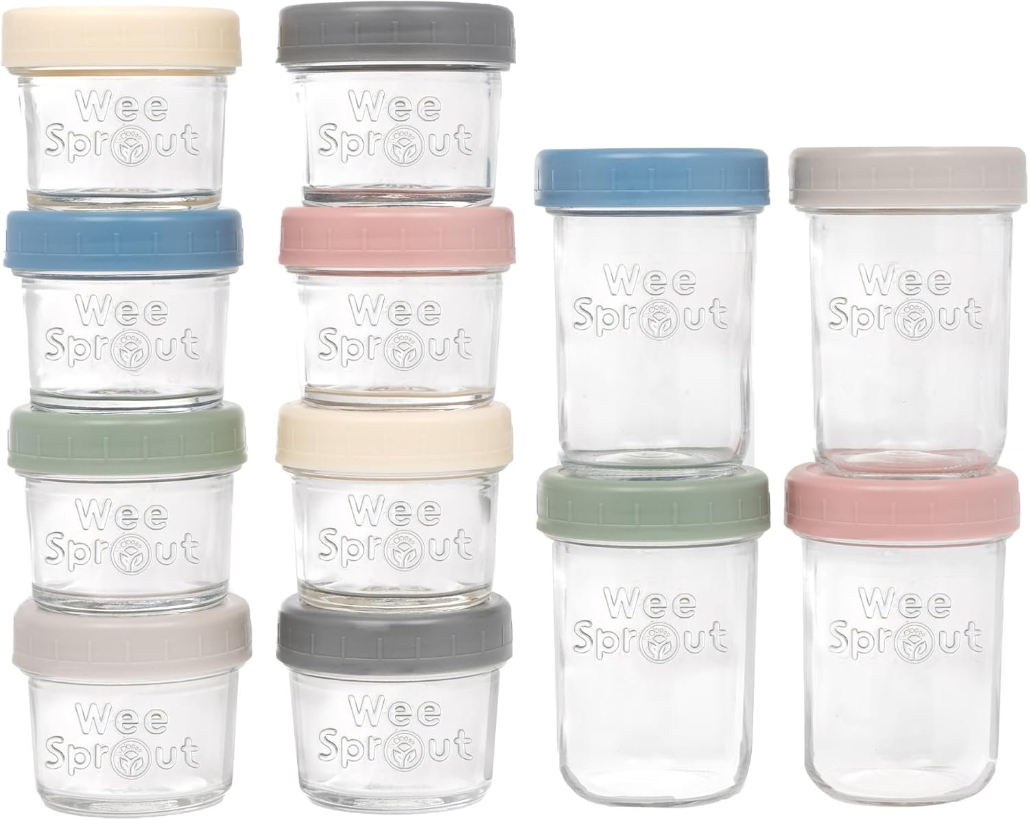 WeeSprout Glass Baby Food Storage Jars w/ Lids (4/8 oz, 12 Pack Set) Snack, Reusable Small Containers, Breast Milk, Fridge, Freezer, Microwave & Dishwasher Safe, Essential Must Have for Infants