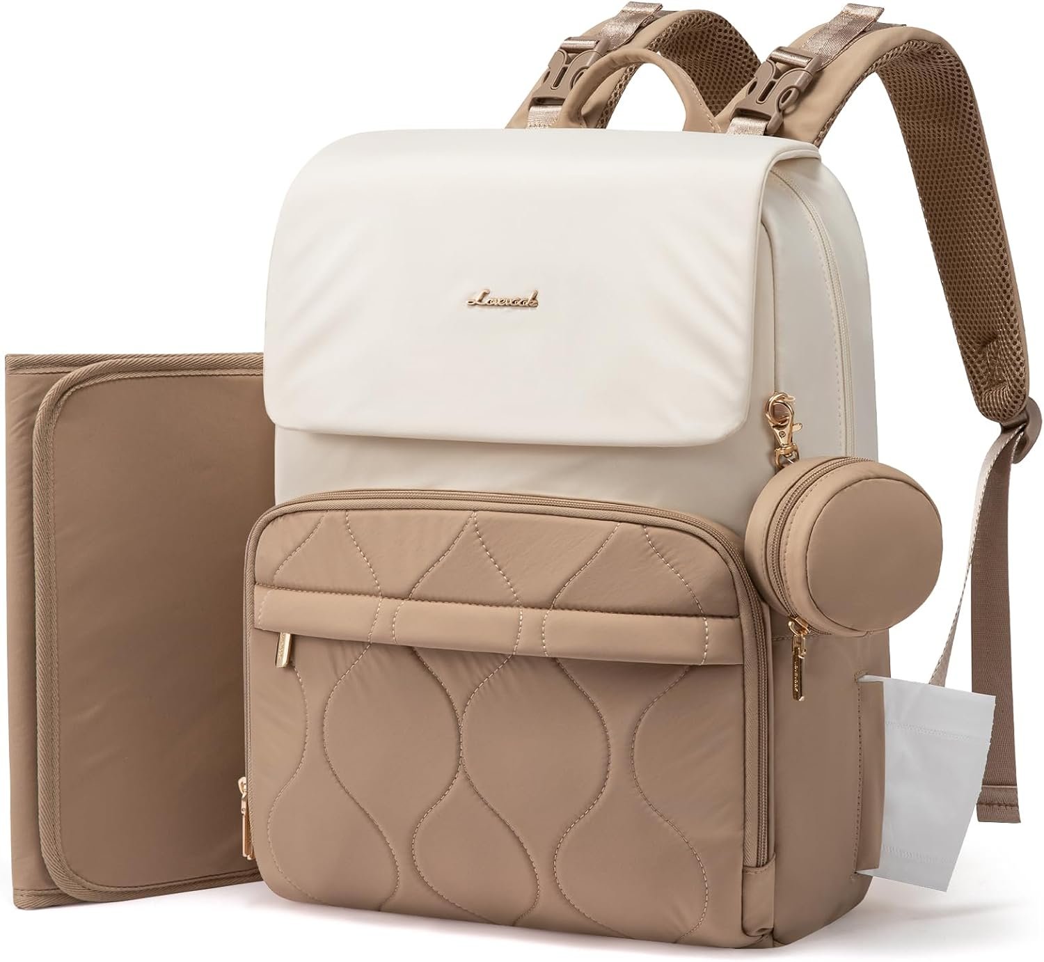 LOVEVOOK Diaper Bag Backpack, Baby Travel Bags for Boys & Girl, Toddler Waterproof Diaper Bag w/Changing Pad (Beige khaki, 15.6”-Small)