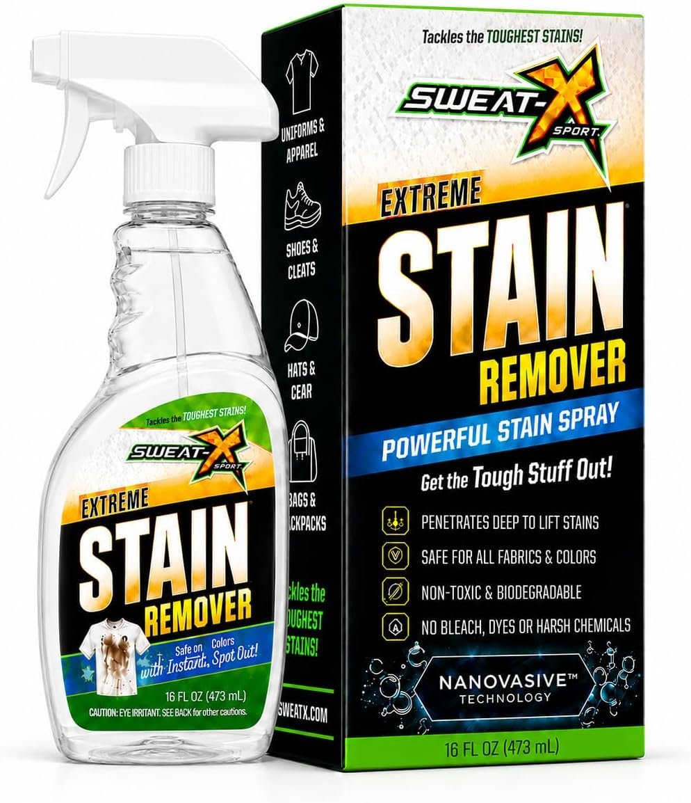 SWEAT X Extreme Stain Remover Spray for Clothes – Professional Laundry Stain Remover Spray for Performance Fabrics & Activewear – Powerful Stain Treater & Spot Remover for Clothes – 16 oz (1 Bottle)