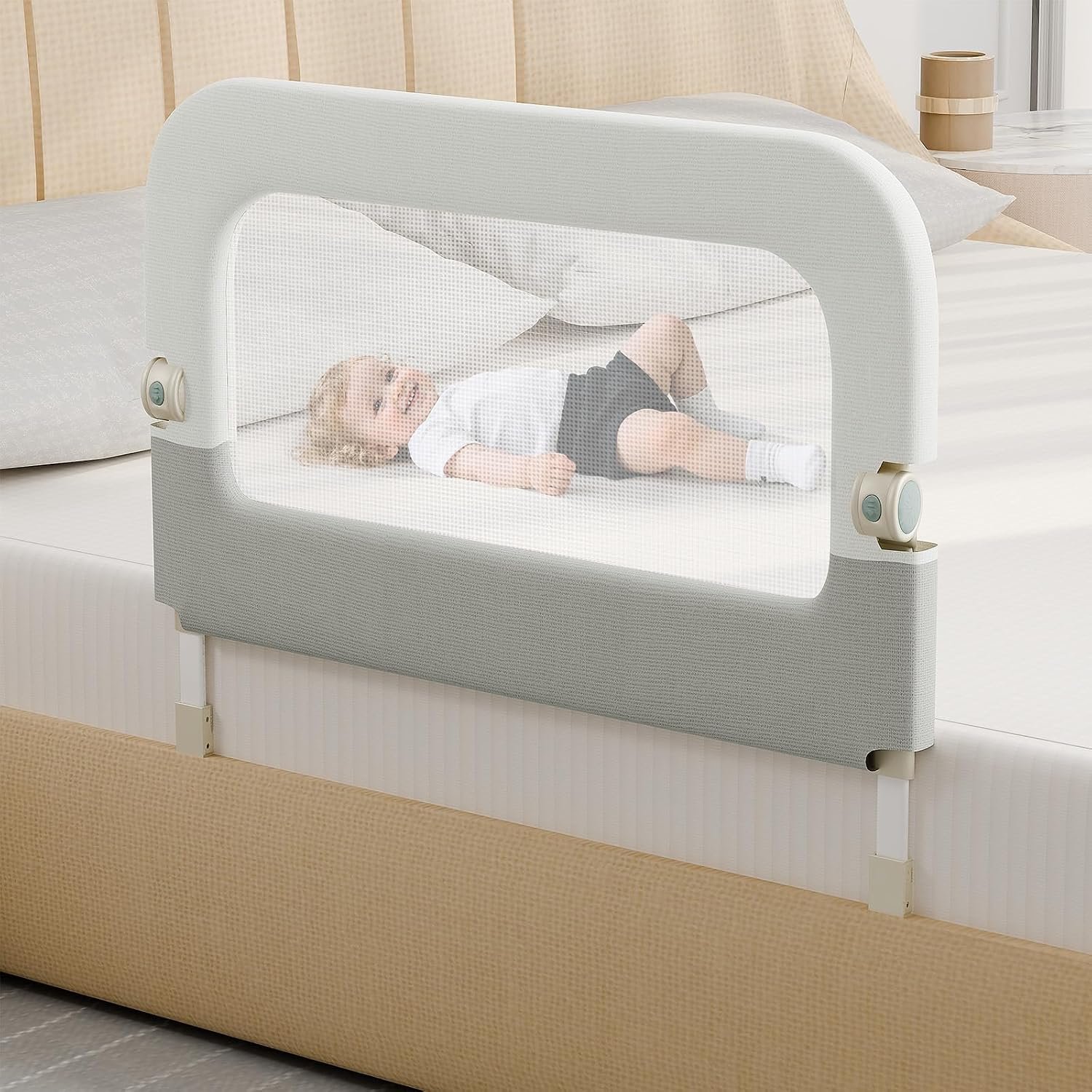 omzer Toddler Bed Rail Guard – 32″ Foldable Safety Side Bed Rail for Baby | Fits Twin/Full/Queen/King & 2-13″ Mattress | One-Button Fold | Gapless Safety | Dual Child Lock | Soft Sponge Guard