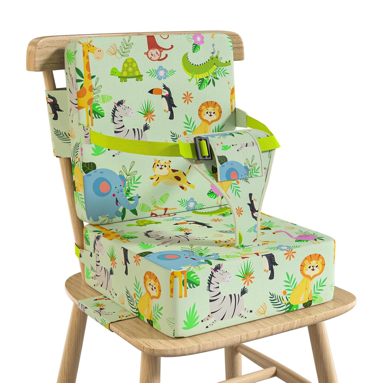 Booster Seat for Kitchen Chair with Backrest & 4 Adjustable Straps, Portable TPU Waterproof & Anti-Scratch Toddler Booster Seat for Dining Table, Removable & Non-Slip