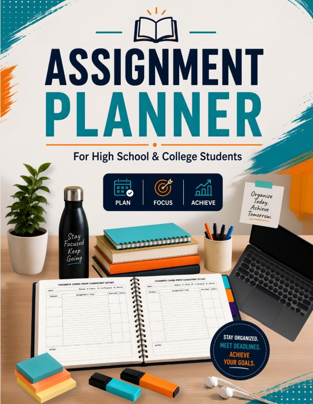 Assignment Planner for High School & College Students: Undated Homework Tracker and Academic Organizer | Study Planner Notebook for Managing Classes, Deadlines and Projects | Large 8.5 x 11
