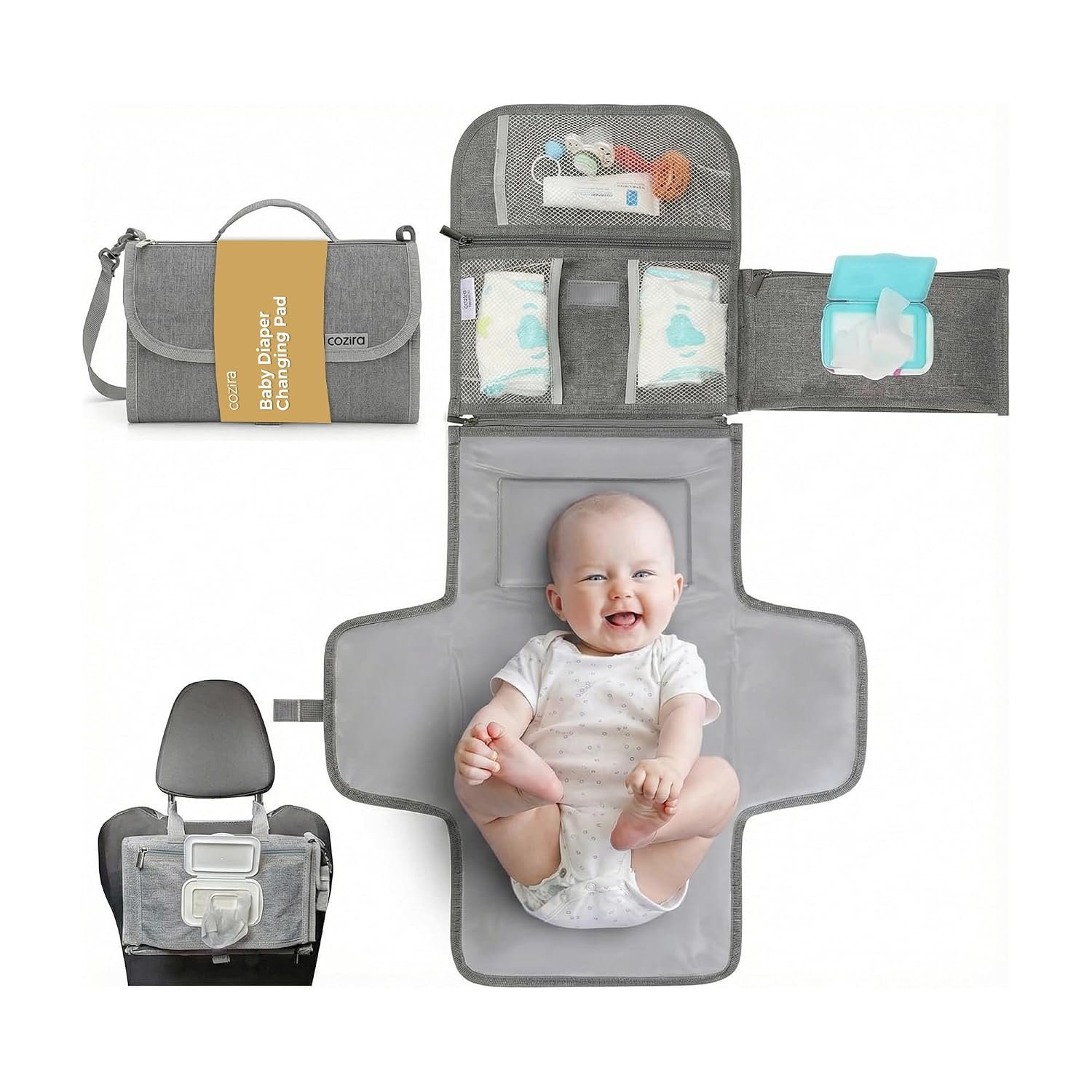 Portable Changing Pad – Waterproof Foldable Diaper Changing Pad with Wipes Pocket, Soft Travel Changing Mat for Baby, Compact & Easy to Clean Newborn Gift