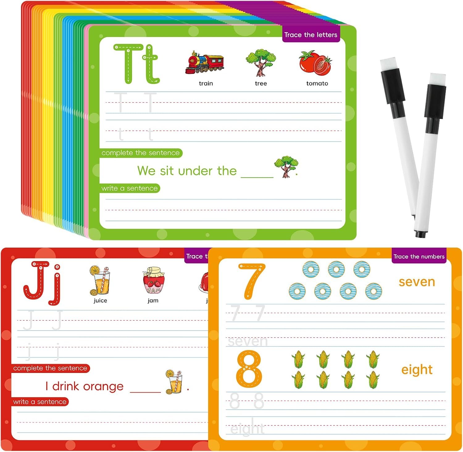 ABC Handwriting Drawing Practice Cards,Alphabet & Number Dry Erase Board for Kids,Phonics Sight Word Flash Card,Letter Practice for Kindergarten,Perfect for Preschool, Homeschool & Kindergarten