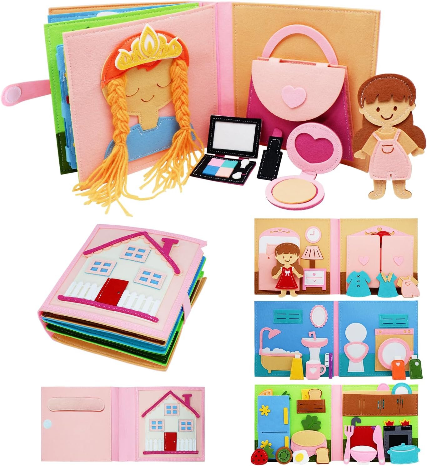 Montessori Felt Busy Book, Pretend Play Toddlers Book for Kids Age 2-4 | Montessori toys, Toddler travel toys, Kids travel essentials, Screen-free activities, Quiet play, Girls Christmas Gift